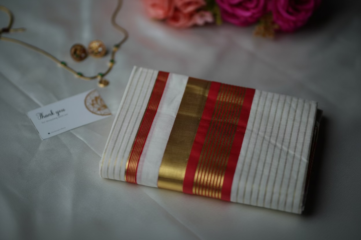 Crimson Red Premium Kasavu Handloom Replica Kerala Single Set Mundu
