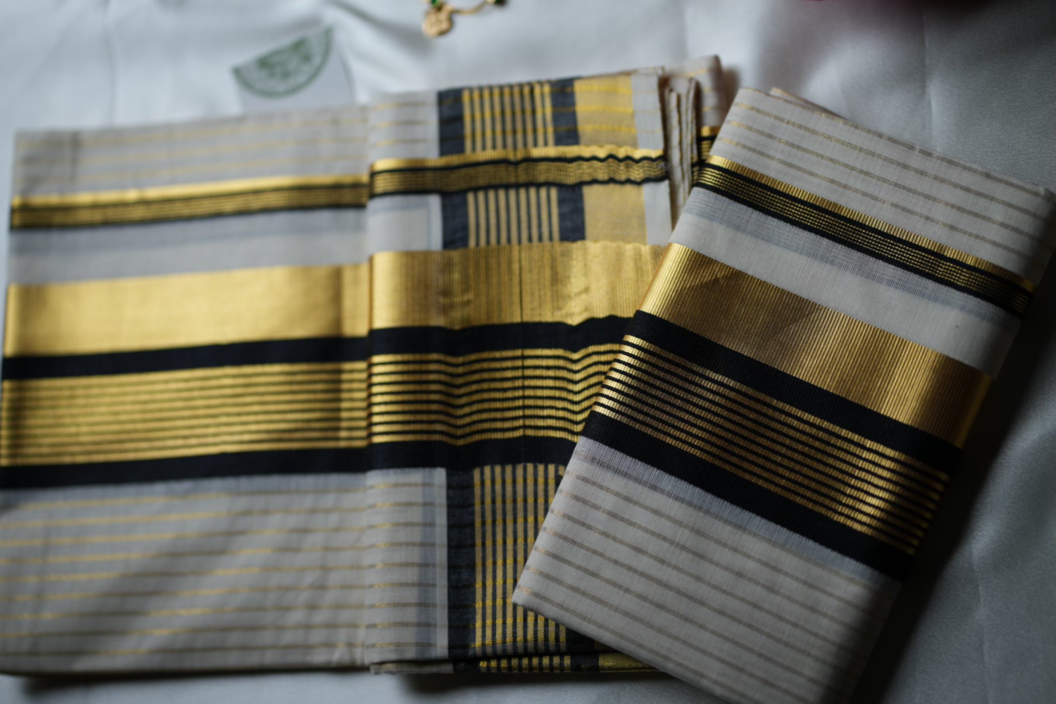 Midnight Black & Gold Premium Handloom Replica Kerala Set Mundu