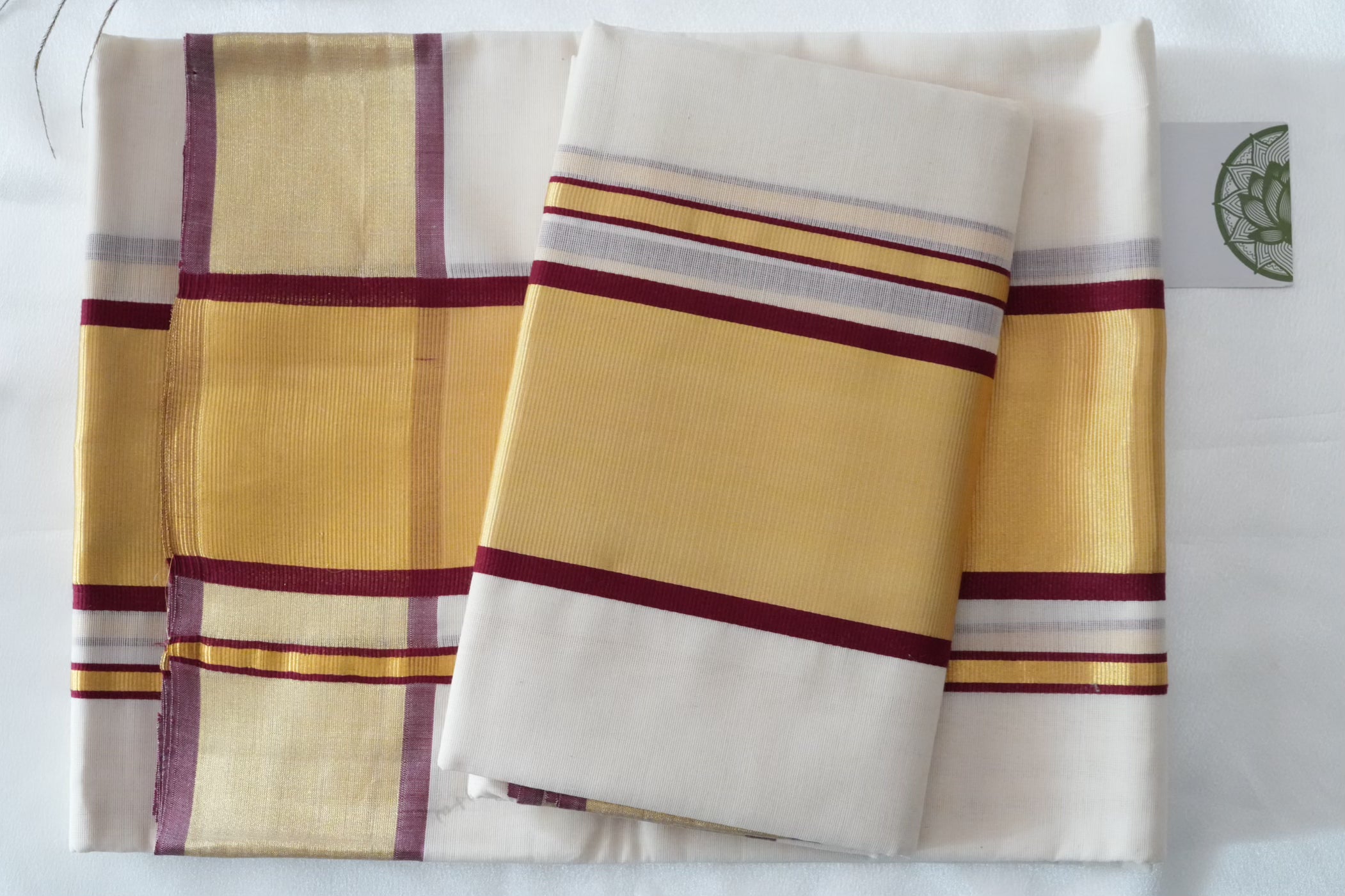 Premium Balaramapuram Unakkapavu Pure Cotton Handloom Set Mundu with Regal Maroon Stripes