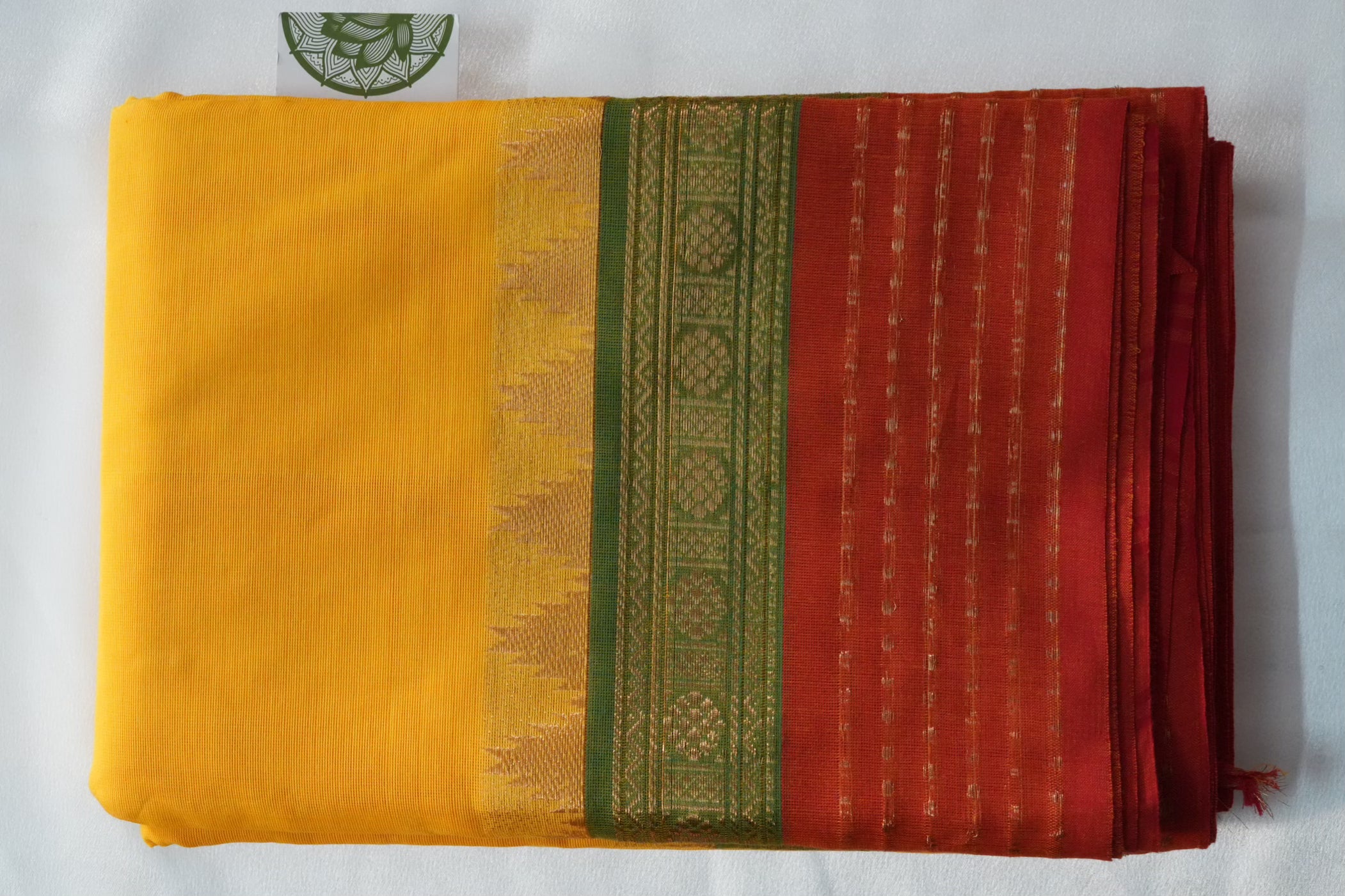 Sun-Kissed Yellow Kanchi Cotton Saree with Tri-Tone Temple Border