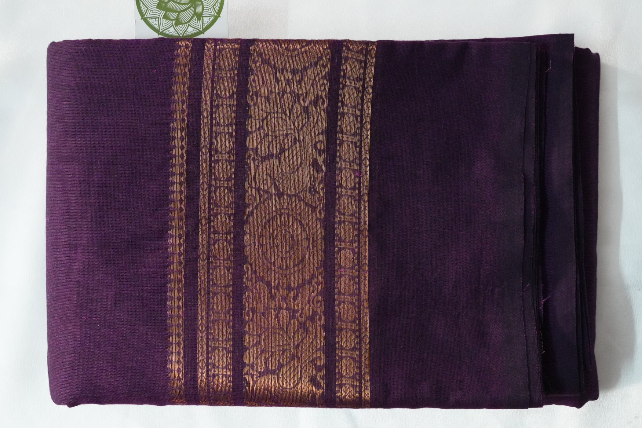 Deep Plum Kanchi Cotton Saree with Traditional Gold Zari Border