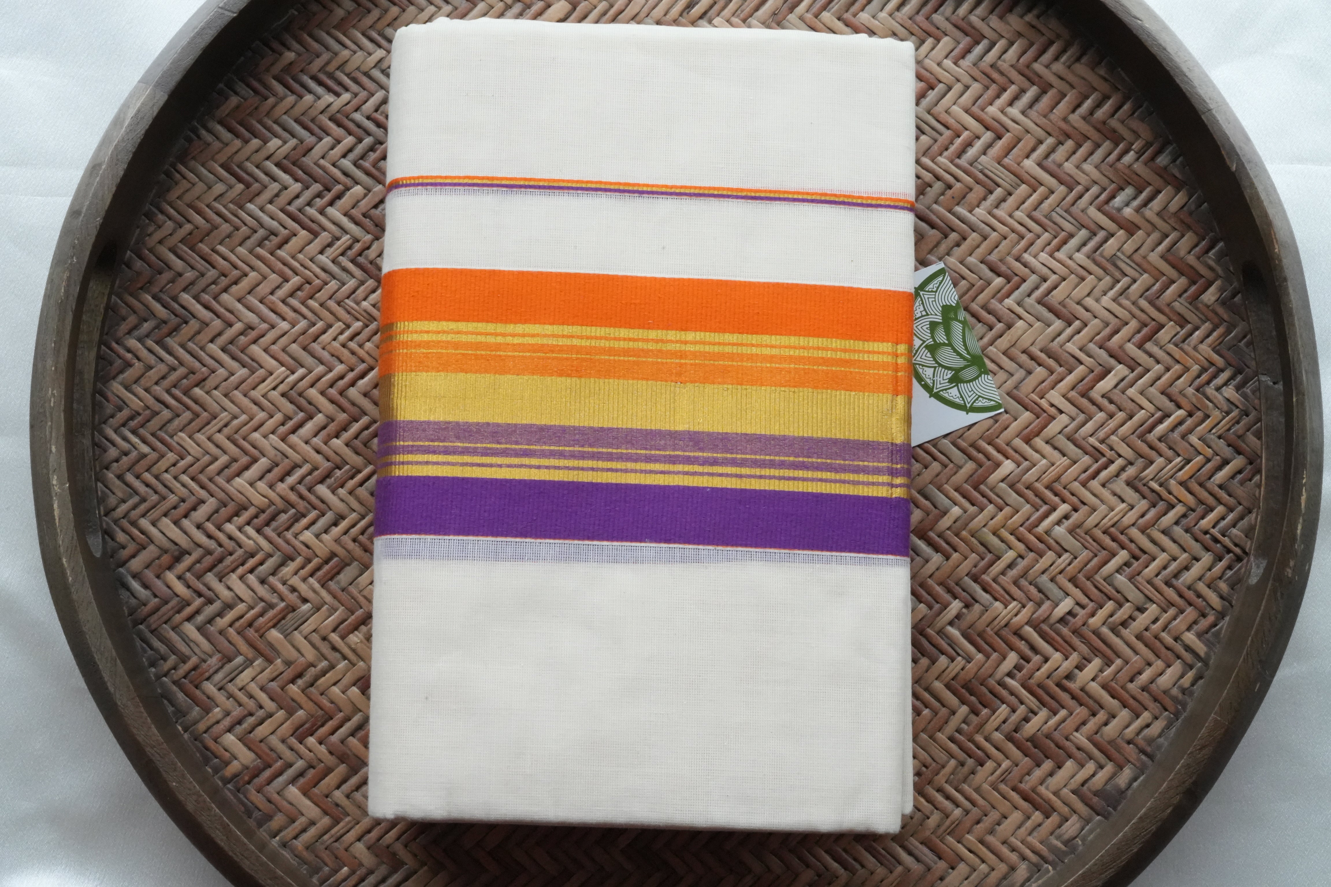 Sunset Orange & Purple Handloom Replica Kerala Single Set Mundu