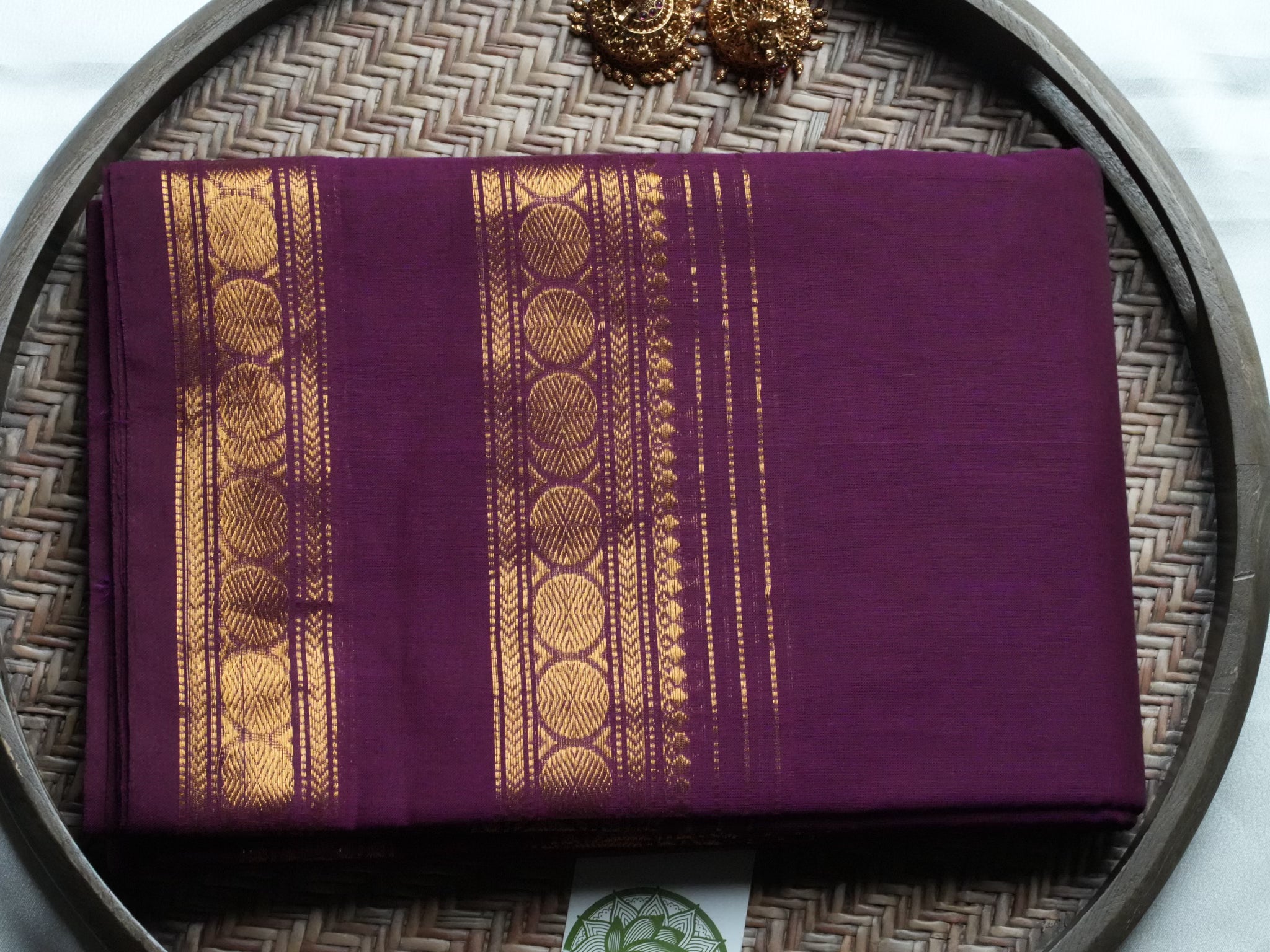 Designer Plum Purple Kanchi Cotton Saree with Ornate Coin Border