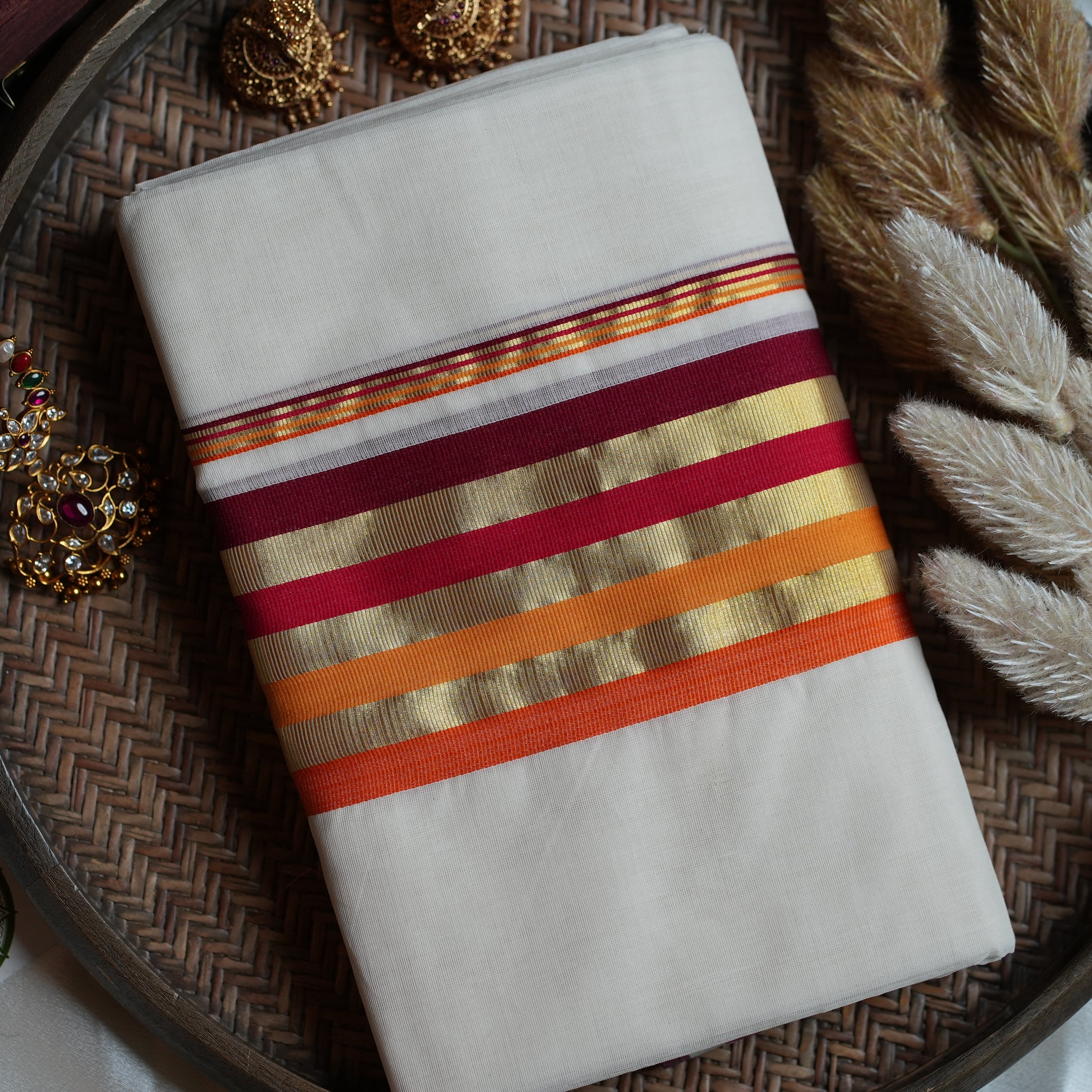 🌅 Sunset Tones & Heritage Weave: The Premium Balaramapuram Unakapavu Handloom Set Mundu 🌅