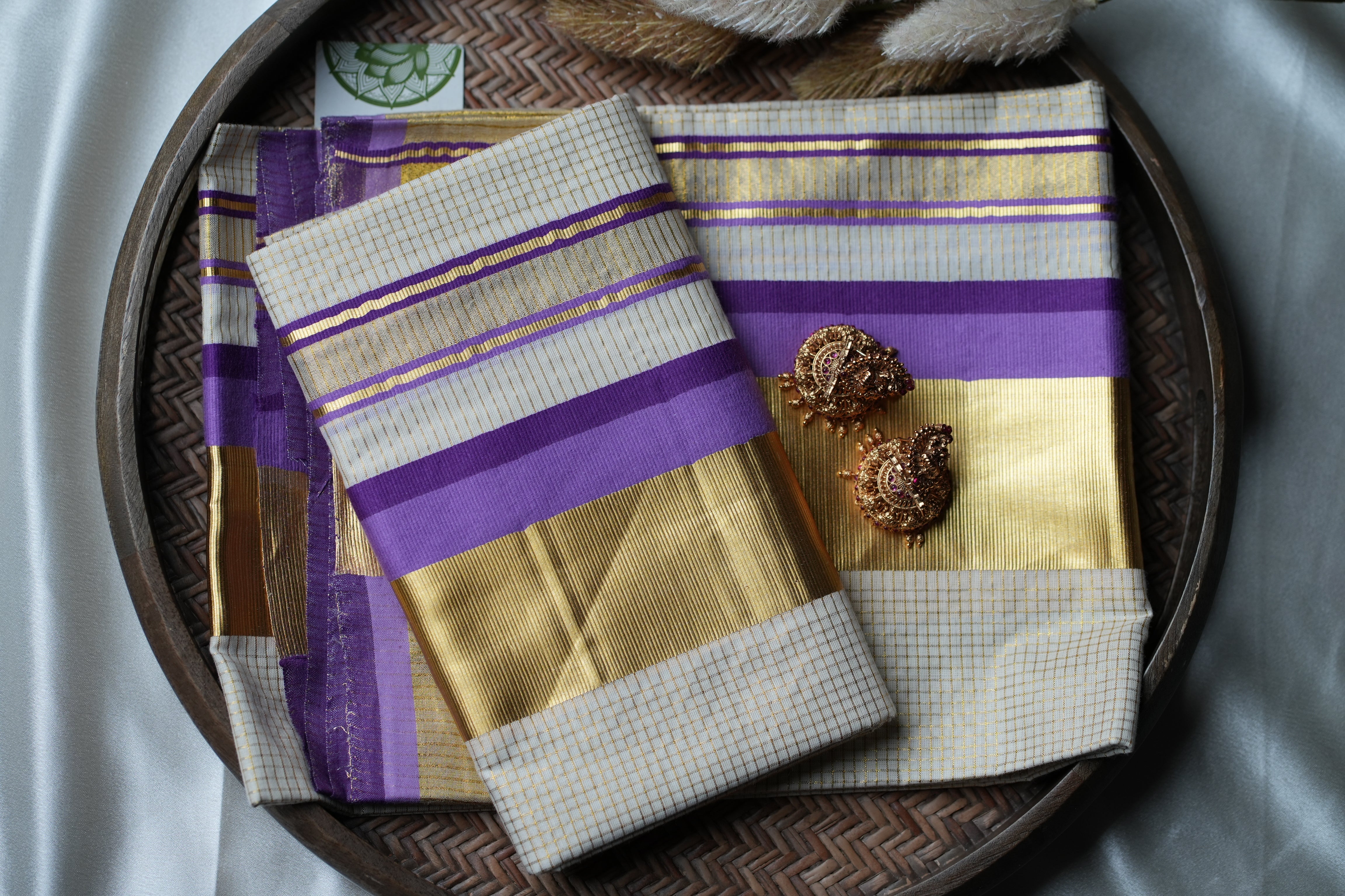 Elegant Plum & Gold Handloom Replica Kerala Set Mundu - SAROYA