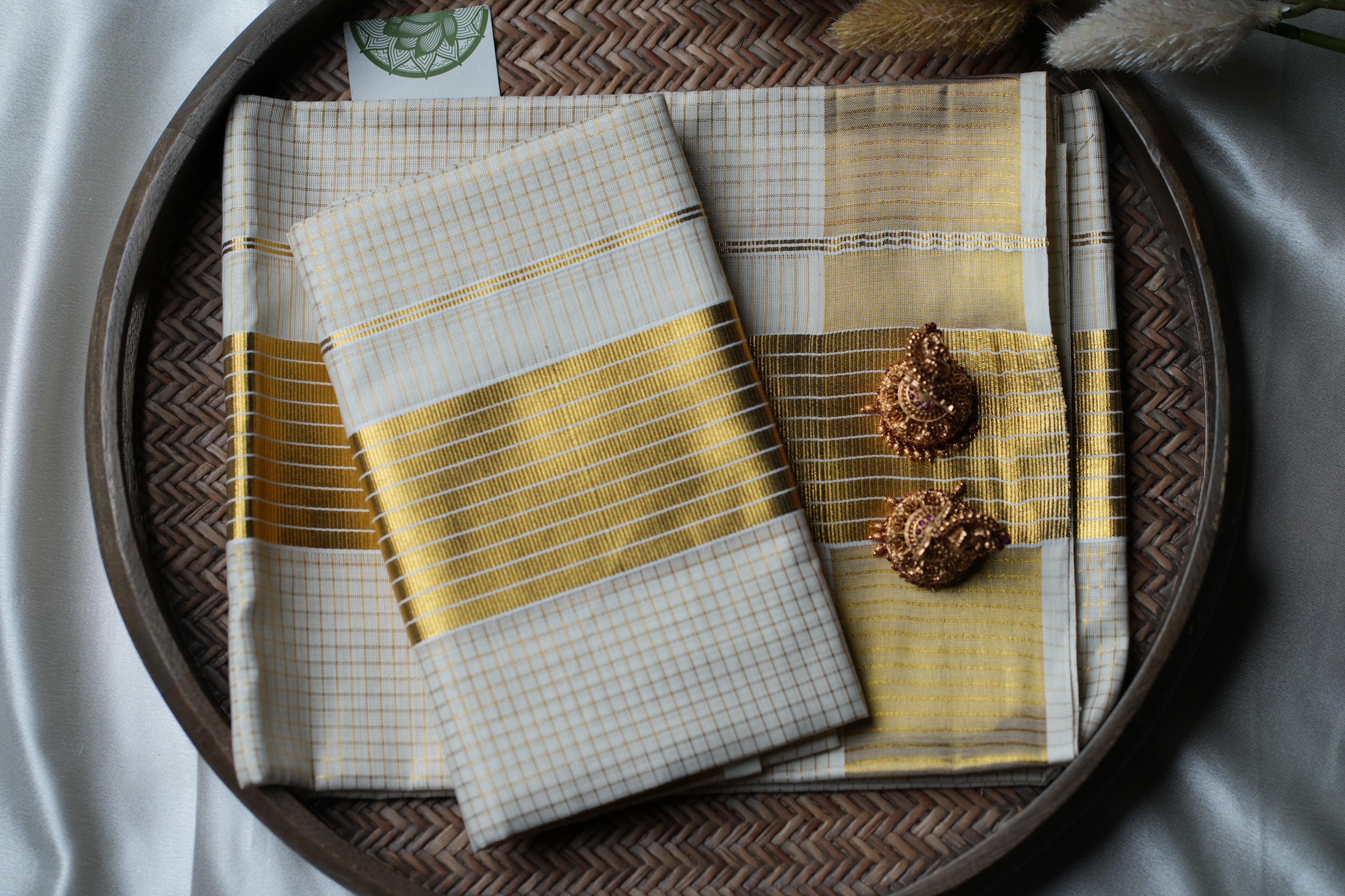 Golden Symphony: Premium Kerala Set Mundu with Micro Gold Checks - SAROYA