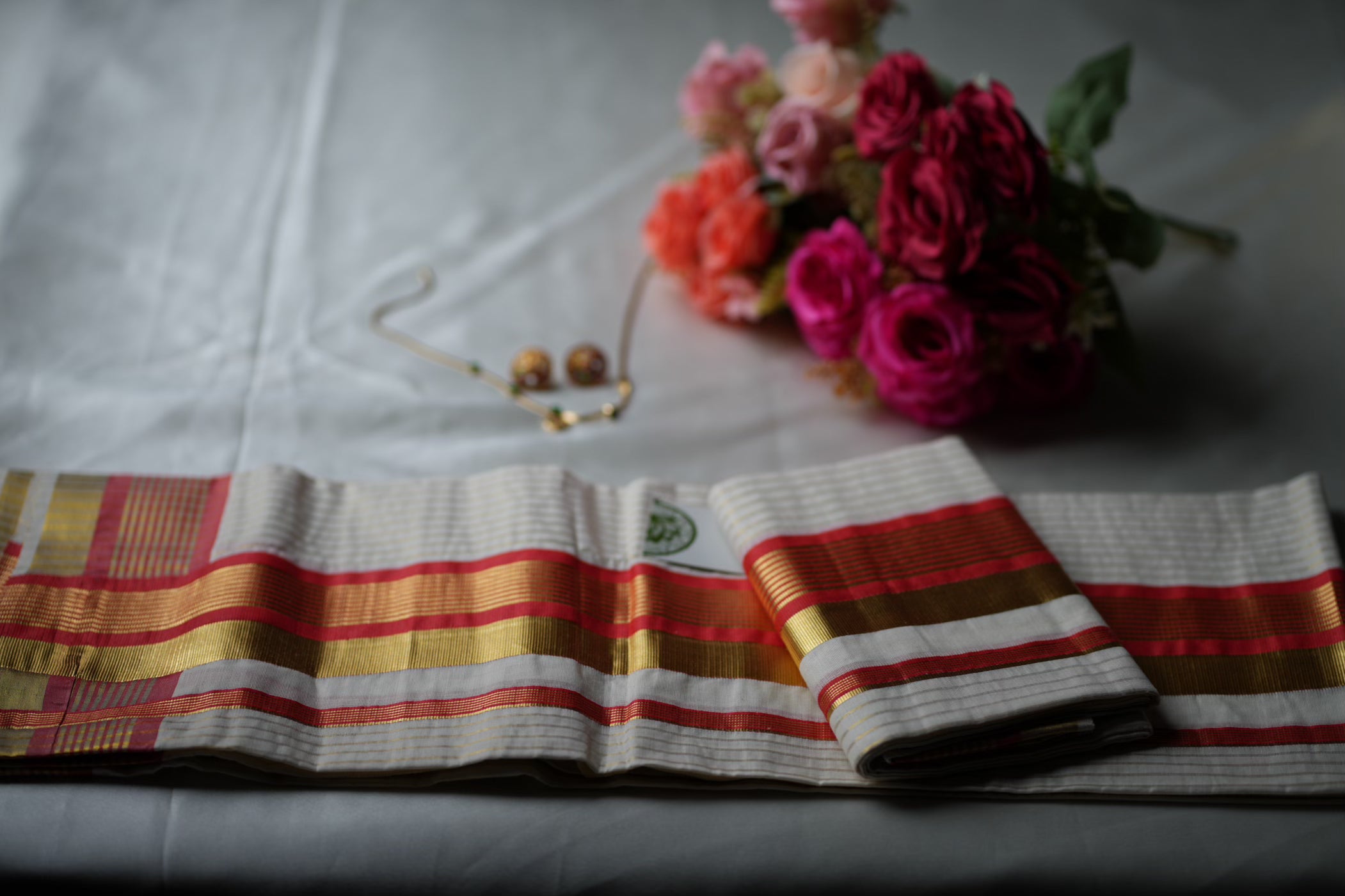 Crimson Red Premium Kasavu Handloom Replica Kerala Single Set Mundu