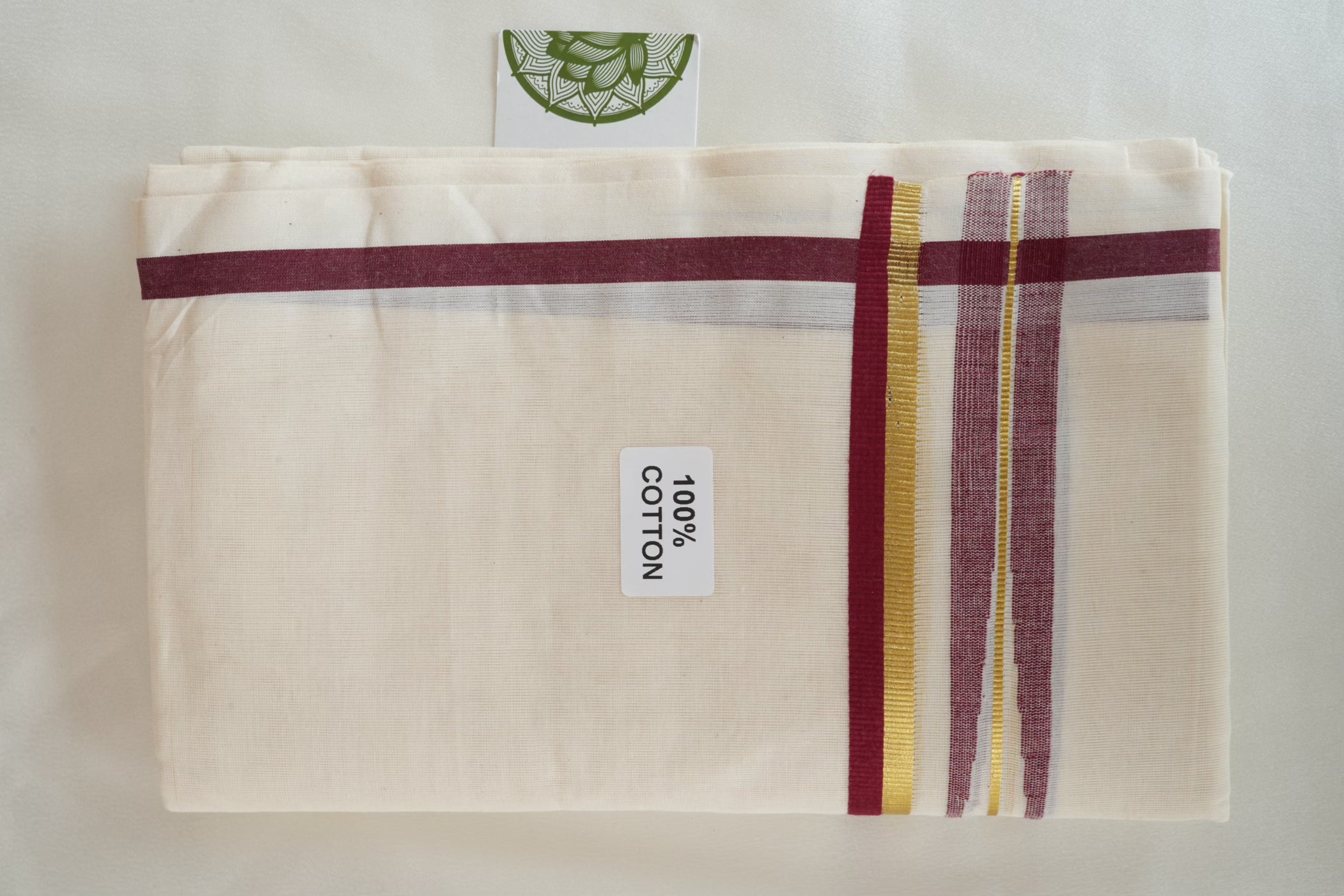 Premium Puliyilakkara Chutti Kerala Single Set Mundu with Maroon & Gold Accents