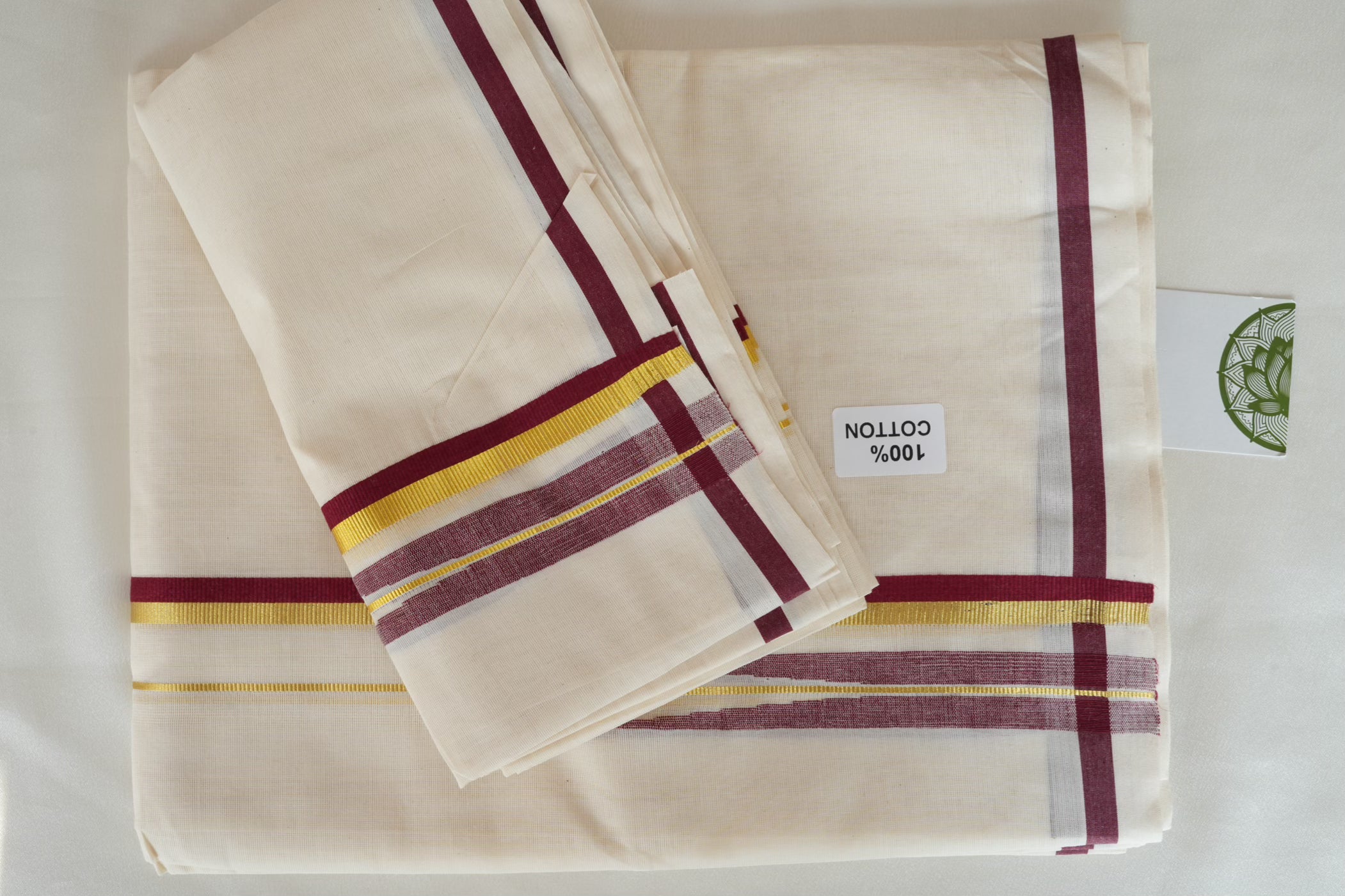 Premium Puliyilakkara Chutti Kerala Single Set Mundu with Maroon & Gold Accents