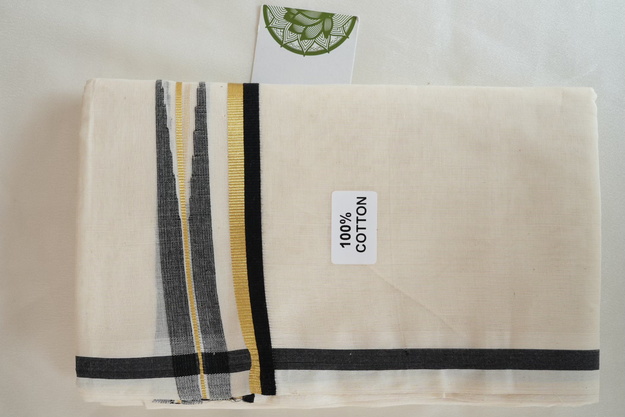 Premium Puliyilakkara Chutti Kerala Single Set Mundu with Black & Gold Accents