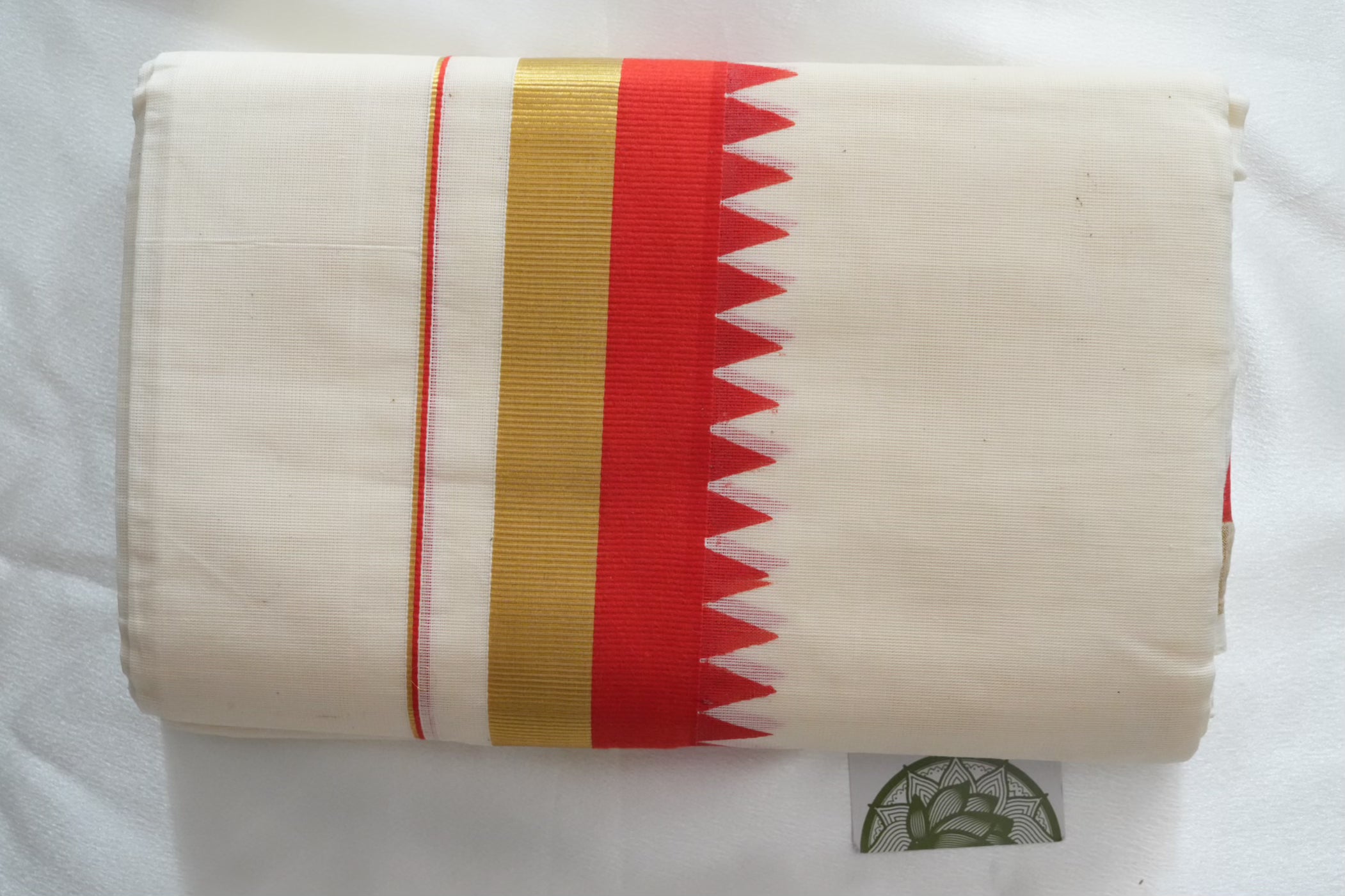 Single Set Mundu in Red Temple Design border