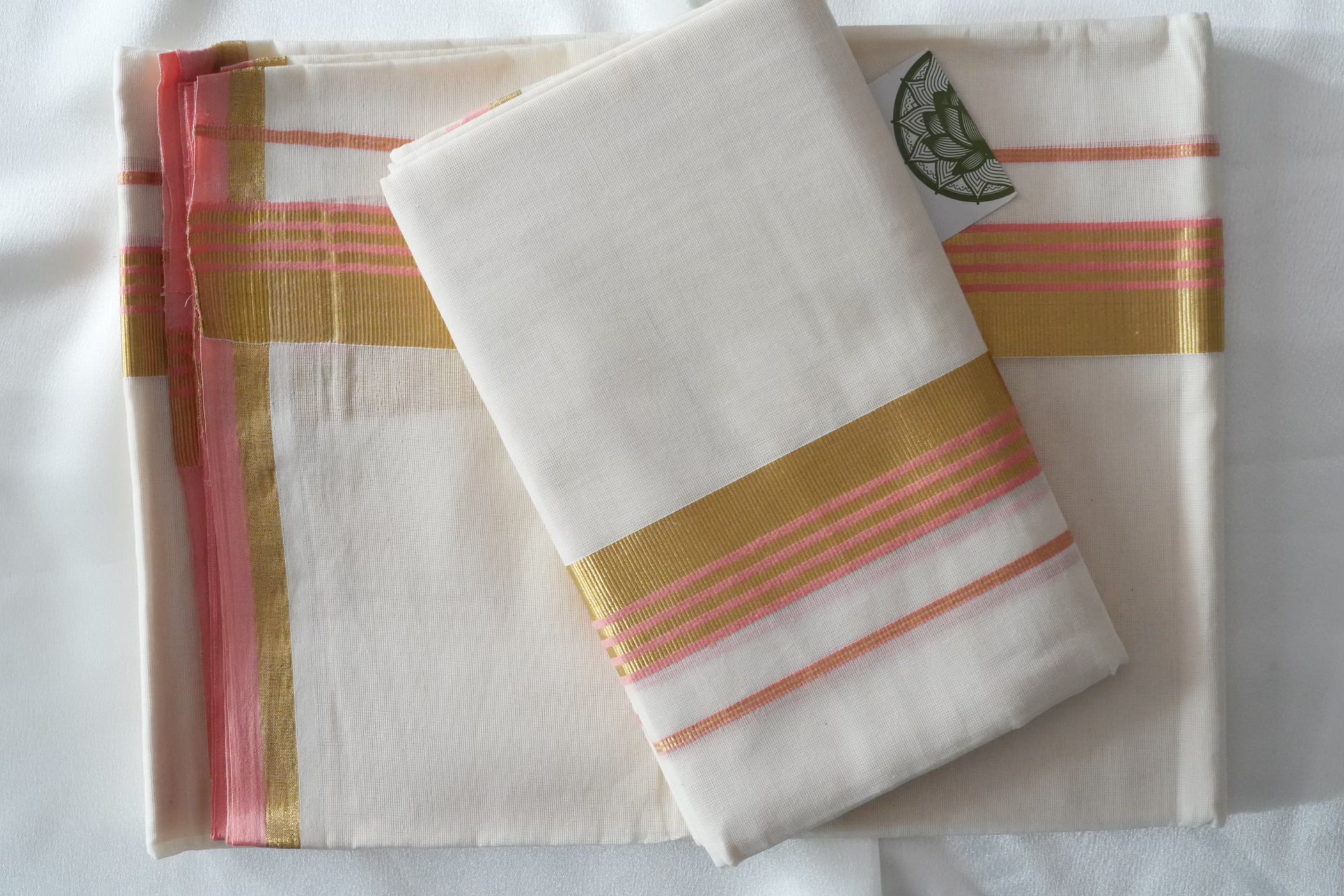 Elegant Rose Pink Handloom Replica Kerala Single Set Mundu