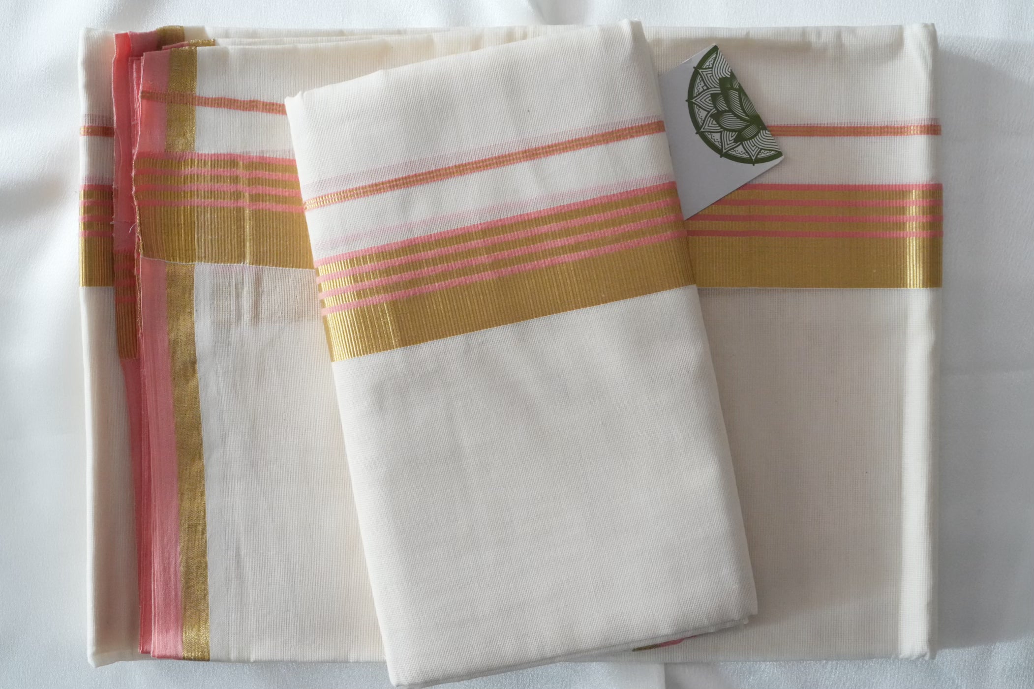 Elegant Rose Pink Handloom Replica Kerala Single Set Mundu