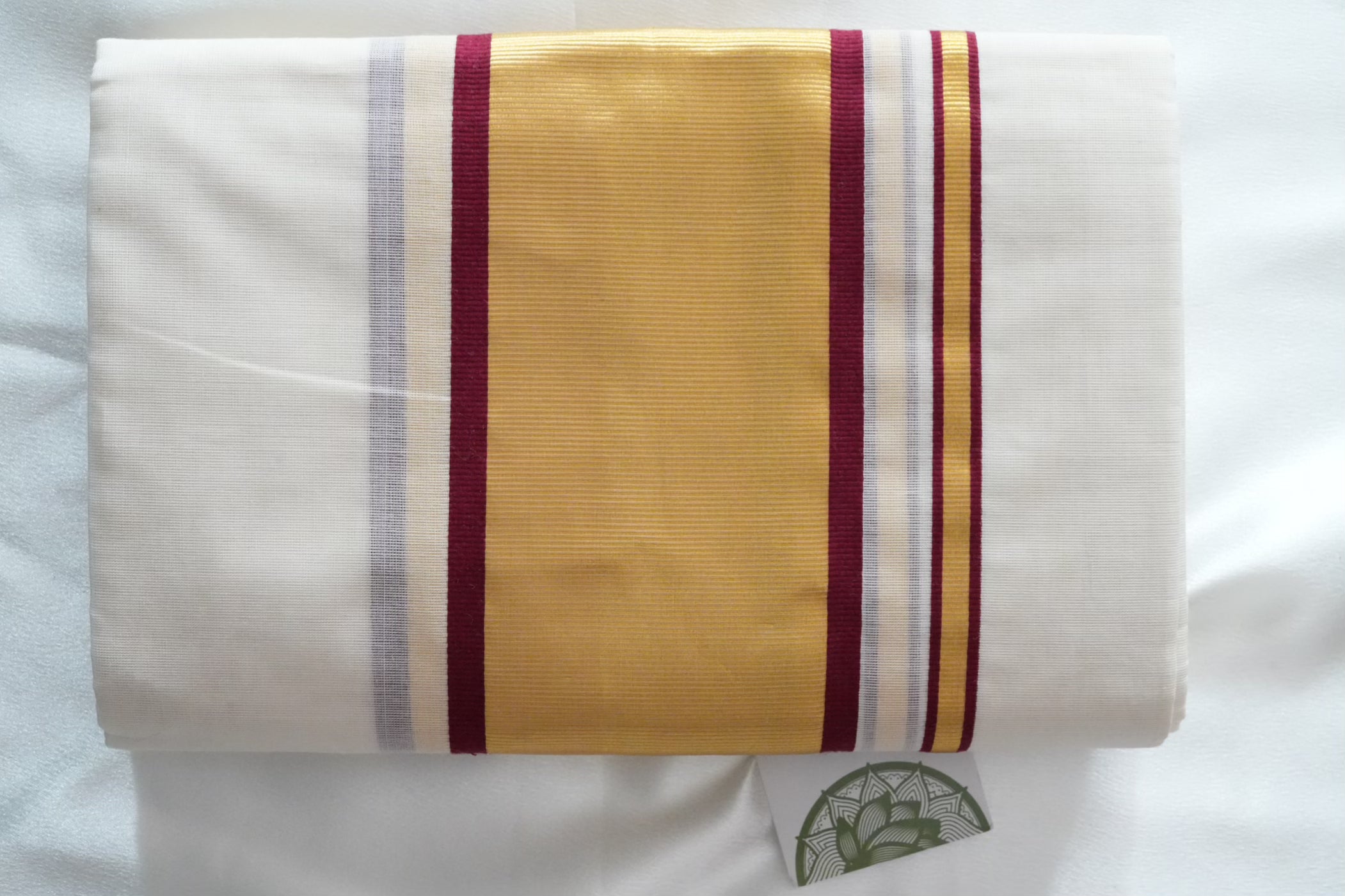 Premium Balaramapuram Unakkapavu Pure Cotton Handloom Set Mundu with Regal Maroon Stripes