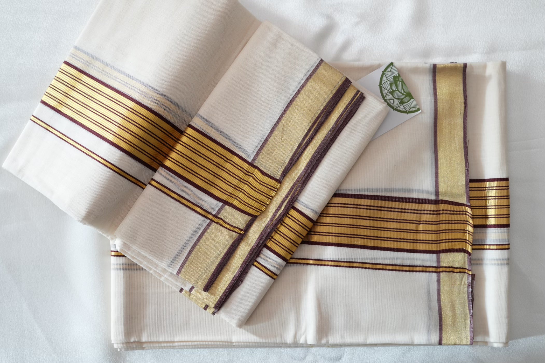 Premium Balaramapuram Unakkapavu Pure Cotton Handloom Set Mundu with Deep Maroon Stripes