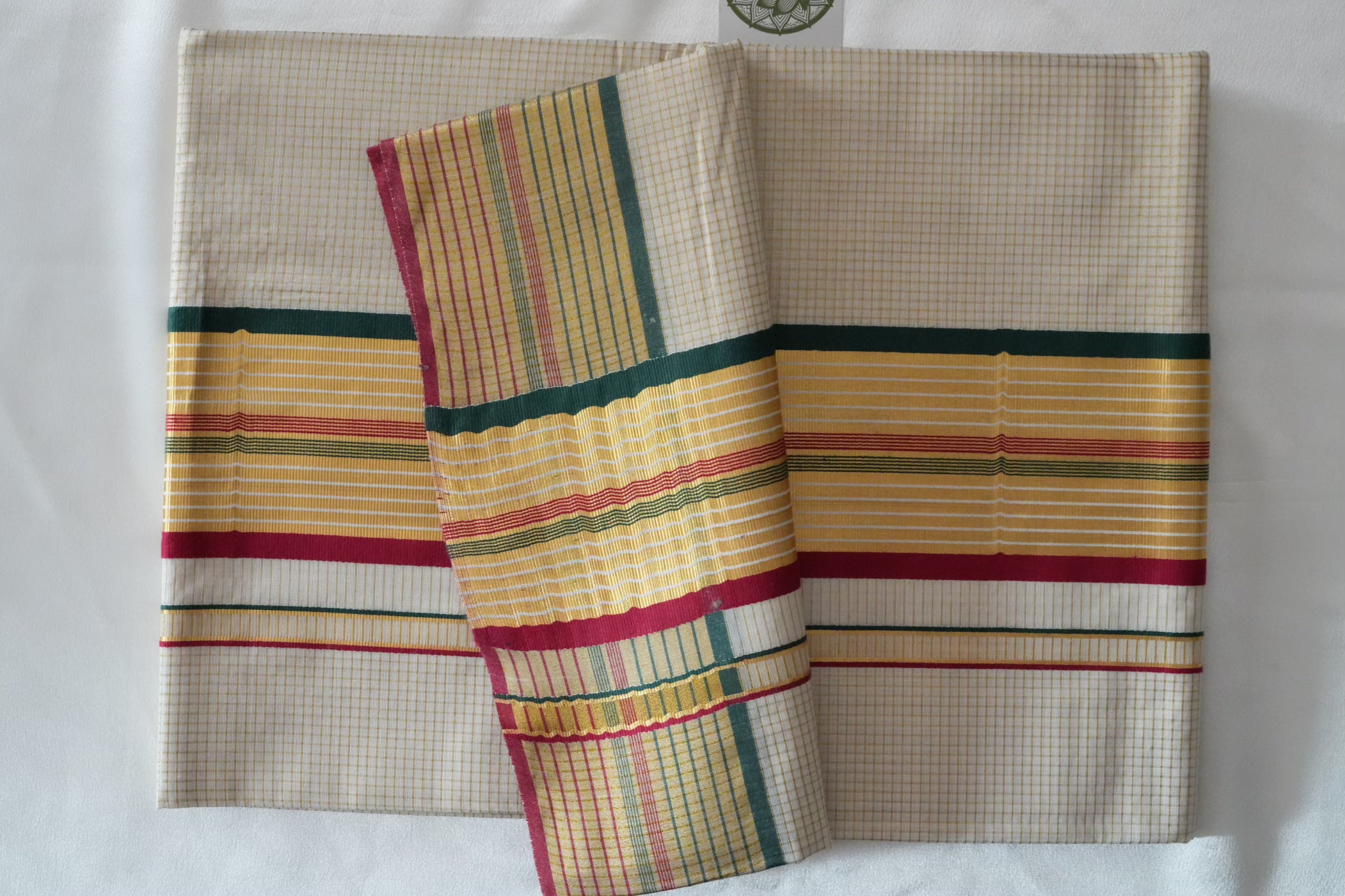 Vibrant Multi-Coloured Handloom Replica Pure Cotton Kerala Saree