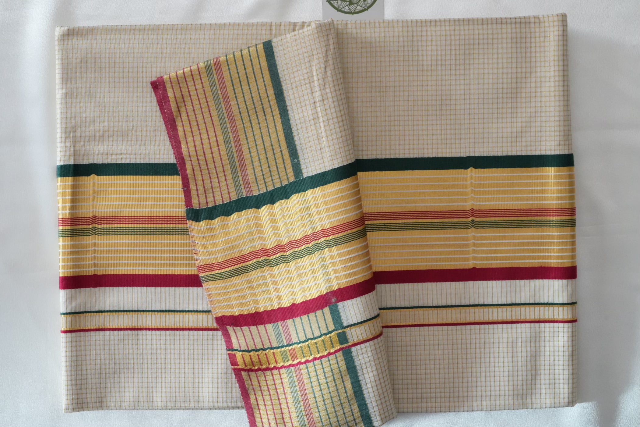 Vibrant Multi-Coloured Handloom Replica Pure Cotton Kerala Saree