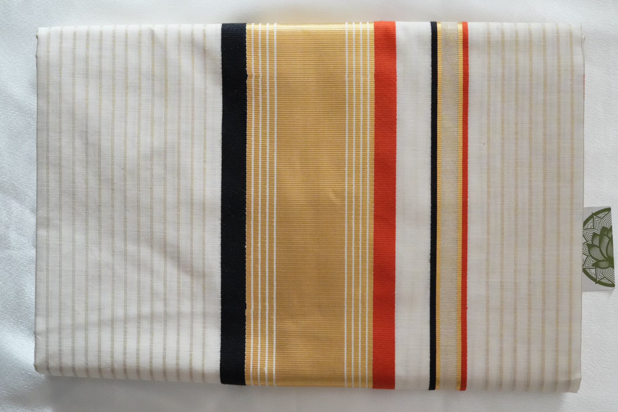 Handloom Replica Pure Cotton Kerala Saree with Black & Orange Accents