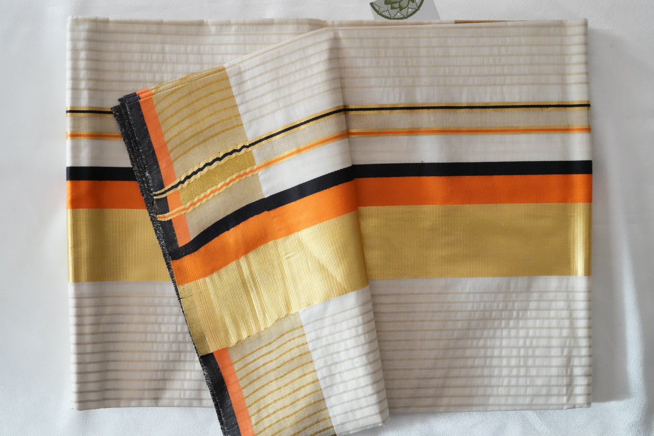 Pure Cotton Kerala Set Saree — Vibrant Orange & Black Border Edition 🧡
