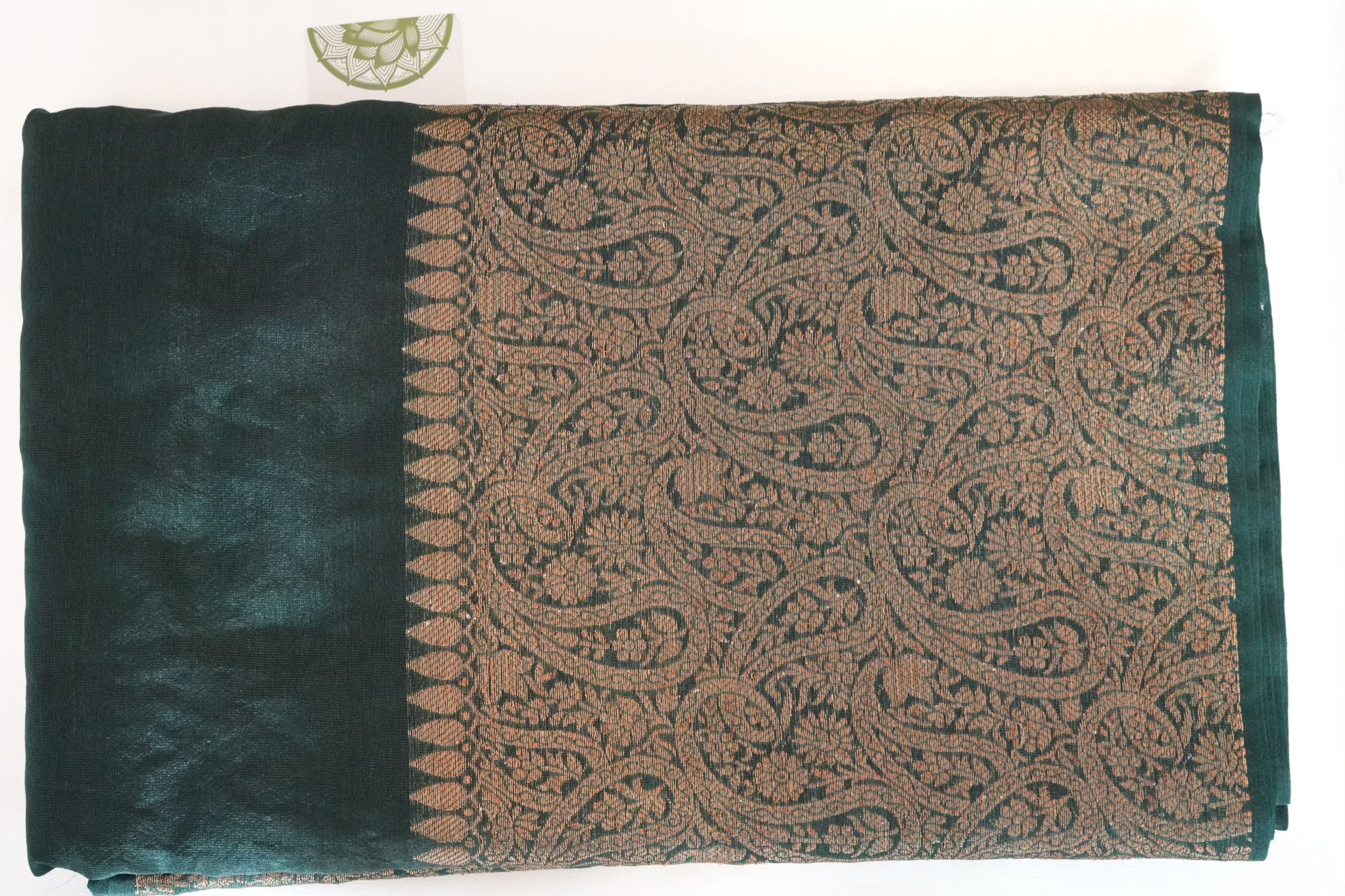 Emerald Green Banarasi Georgette Saree with Ornate Gold Zari Paisley Pallu