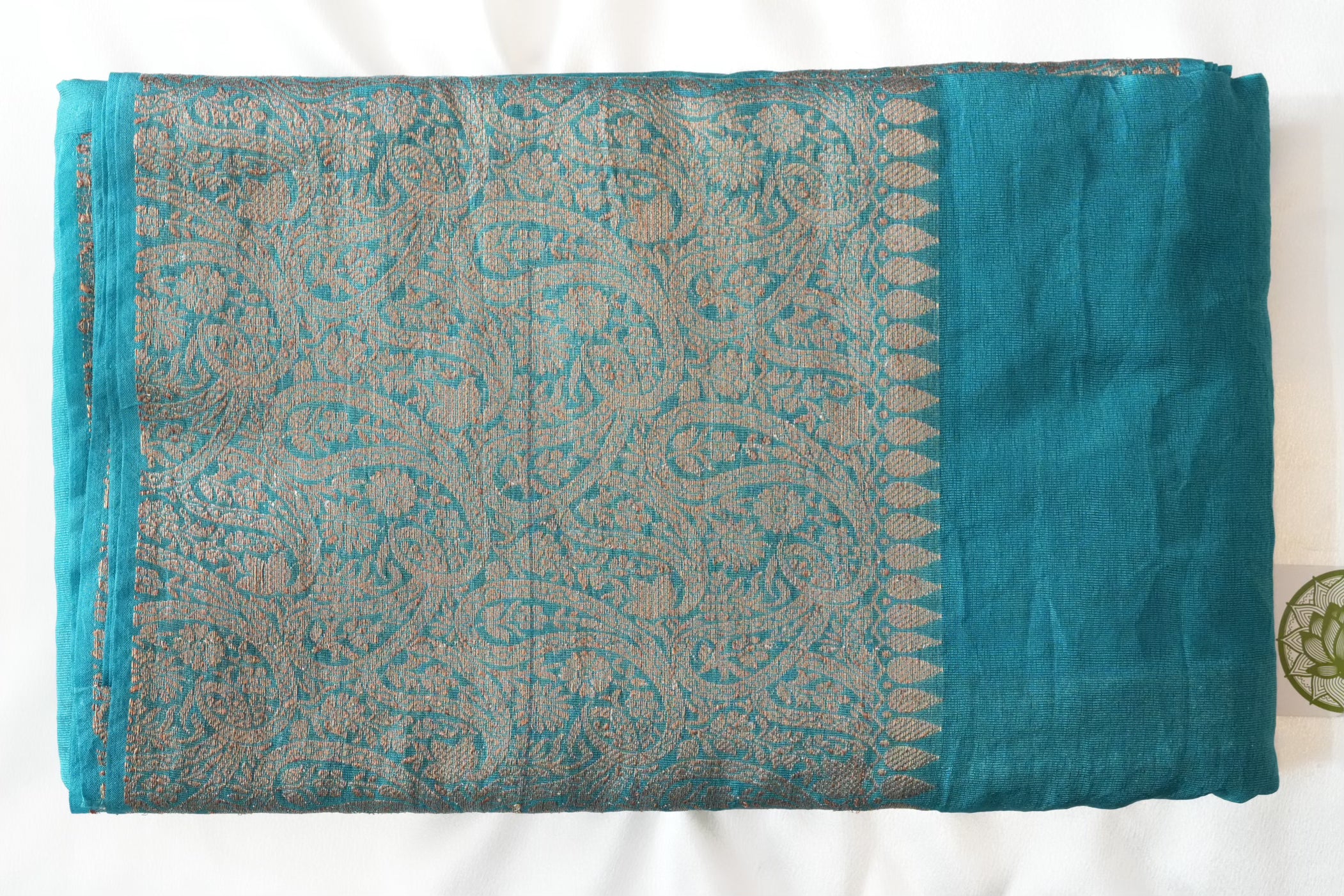 Teal Blue Banarasi Georgette Saree with Ornate Gold Zari Paisley Pallu