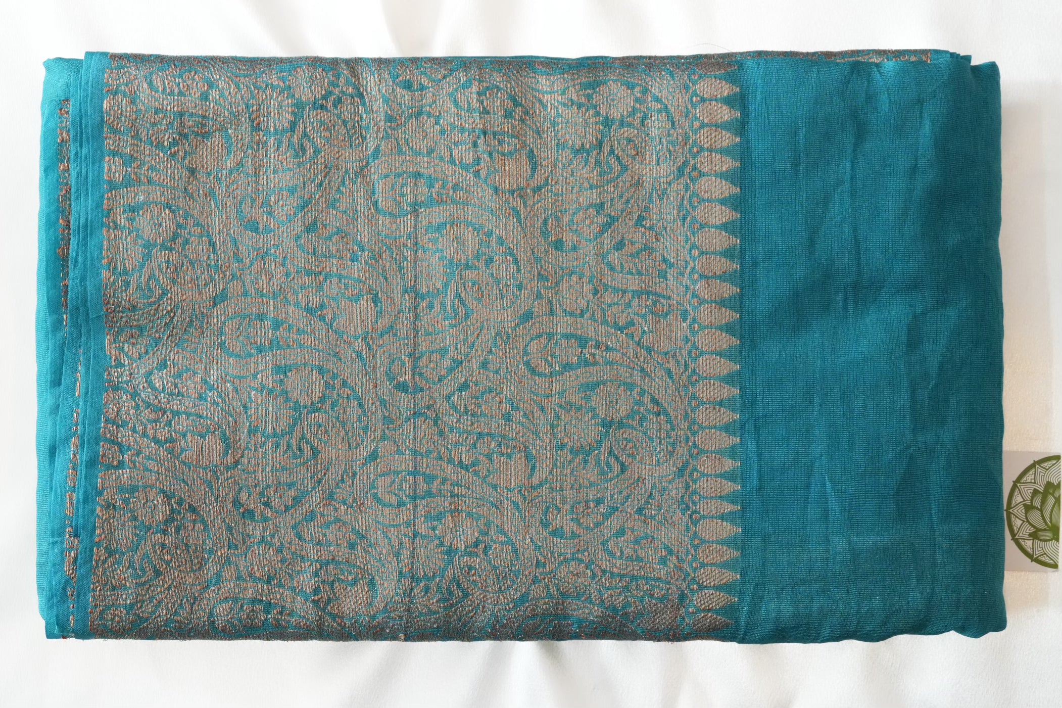 Teal Blue Banarasi Georgette Saree with Ornate Gold Zari Paisley Pallu