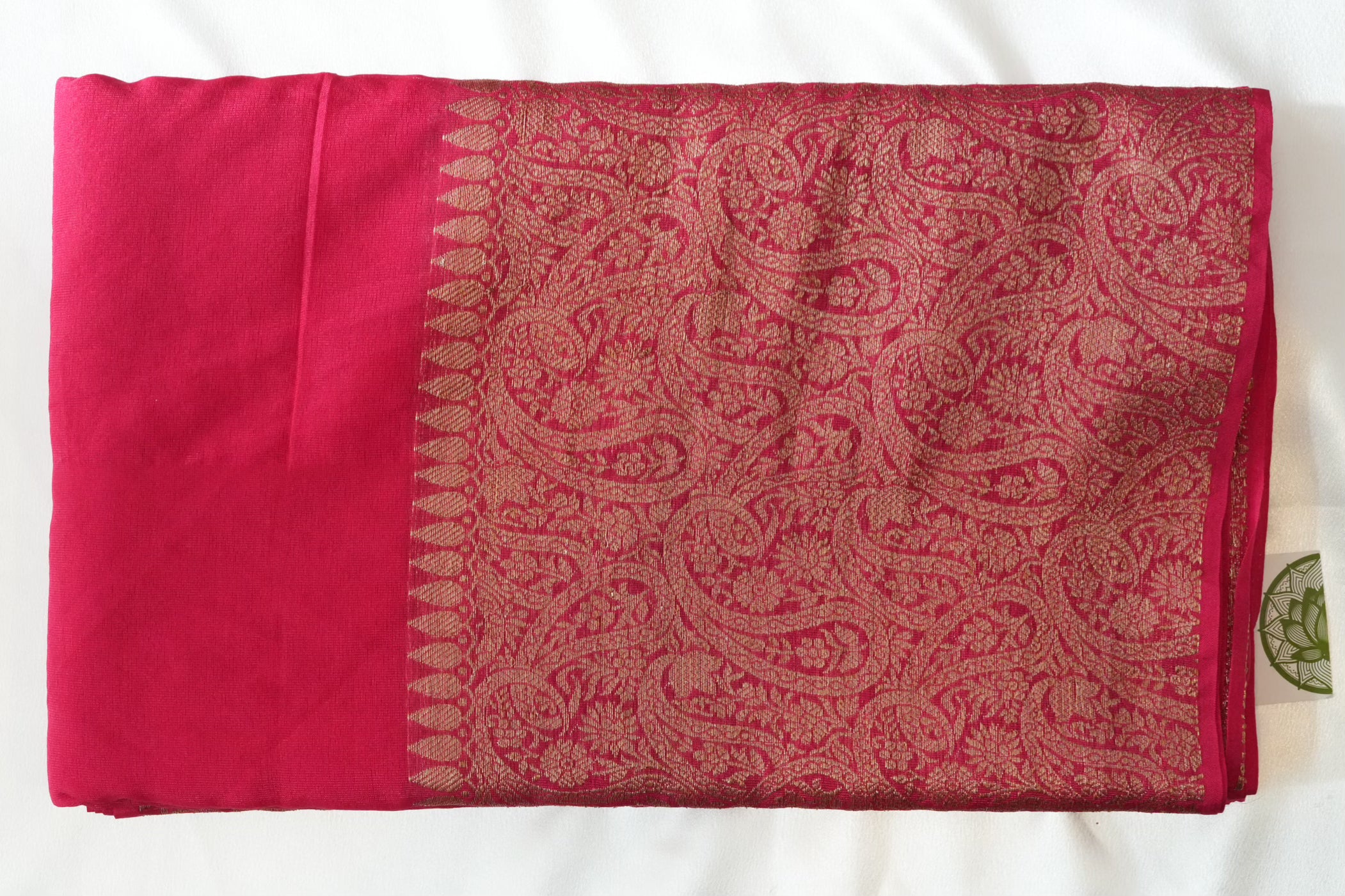 Rani Pink Banarasi Georgette Saree with Ornate Gold Zari Paisley Pallu