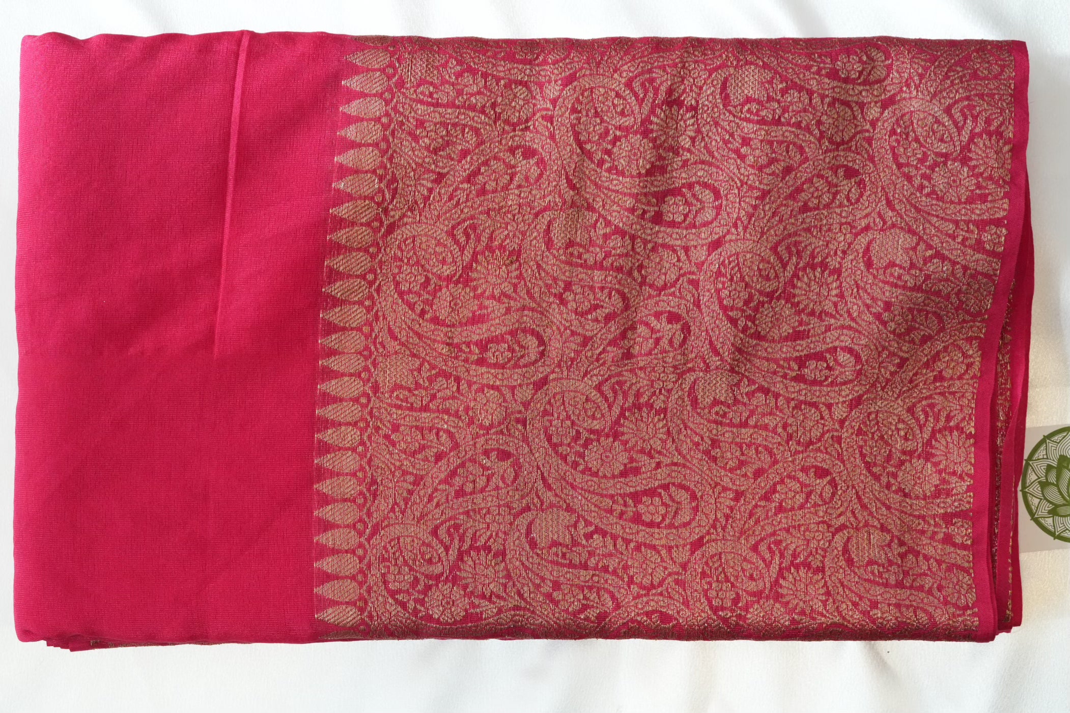Rani Pink Banarasi Georgette Saree with Ornate Gold Zari Paisley Pallu