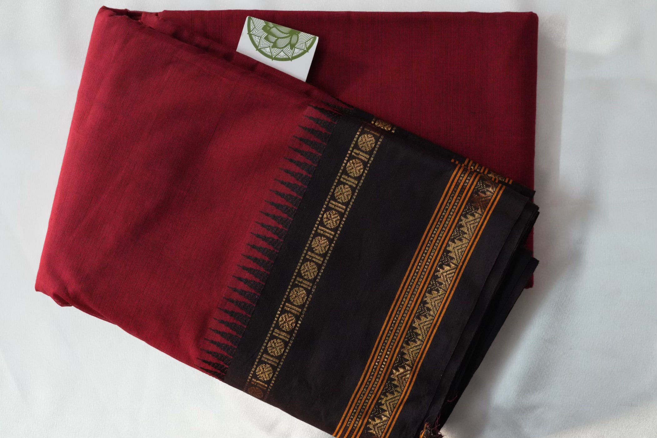 Crimson Red Kanchi Cotton Saree with Temple Border