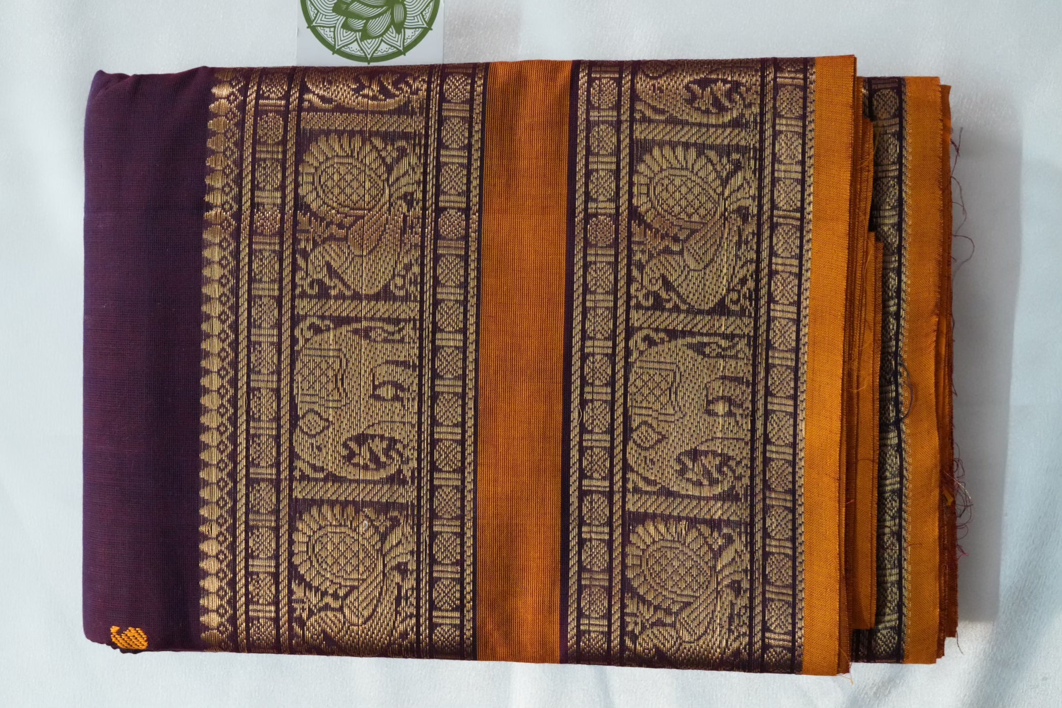 Royal Plum Kanchi Cotton Saree with Traditional Annapakshi and Elephant Motifs