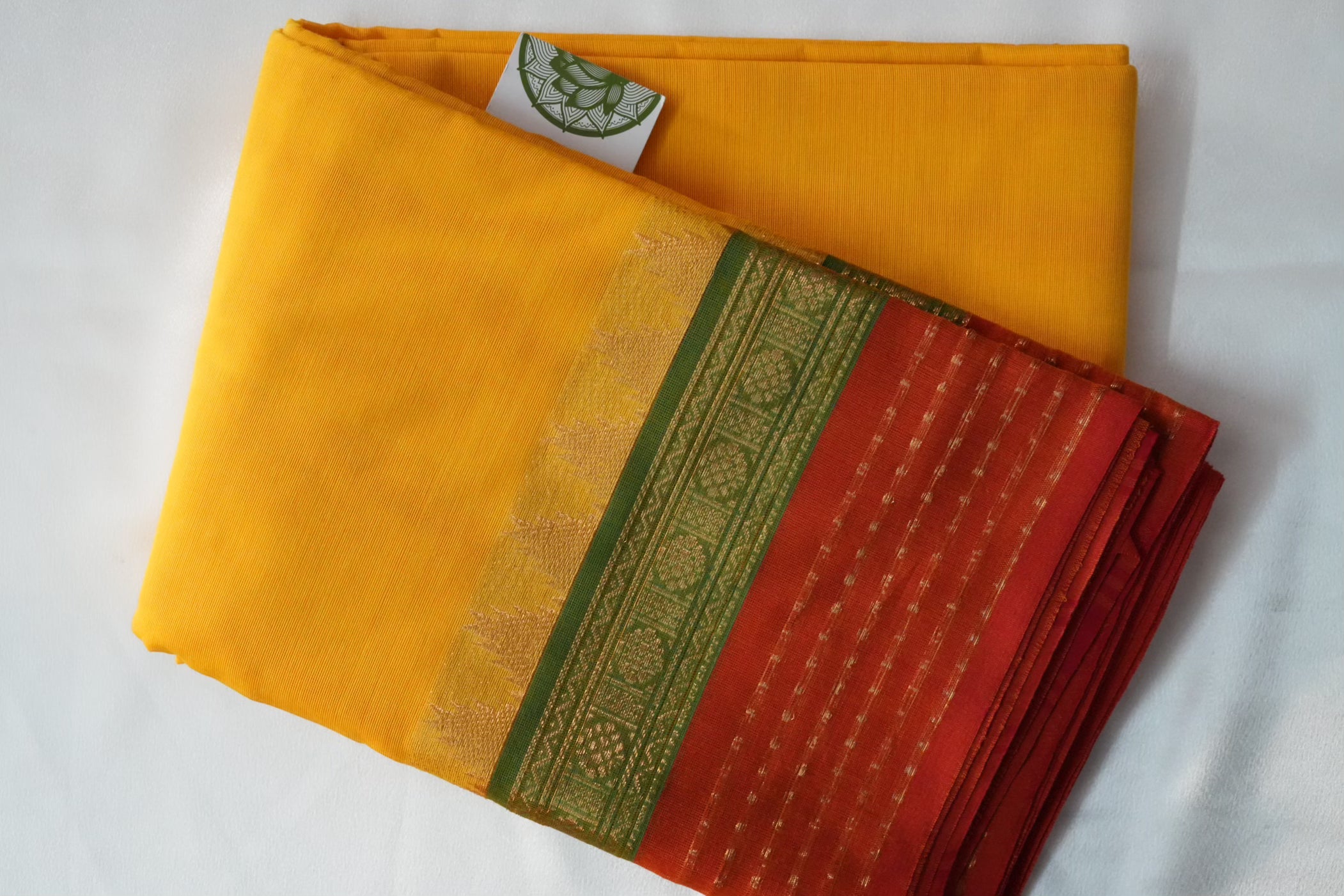 Sun-Kissed Yellow Kanchi Cotton Saree with Tri-Tone Temple Border