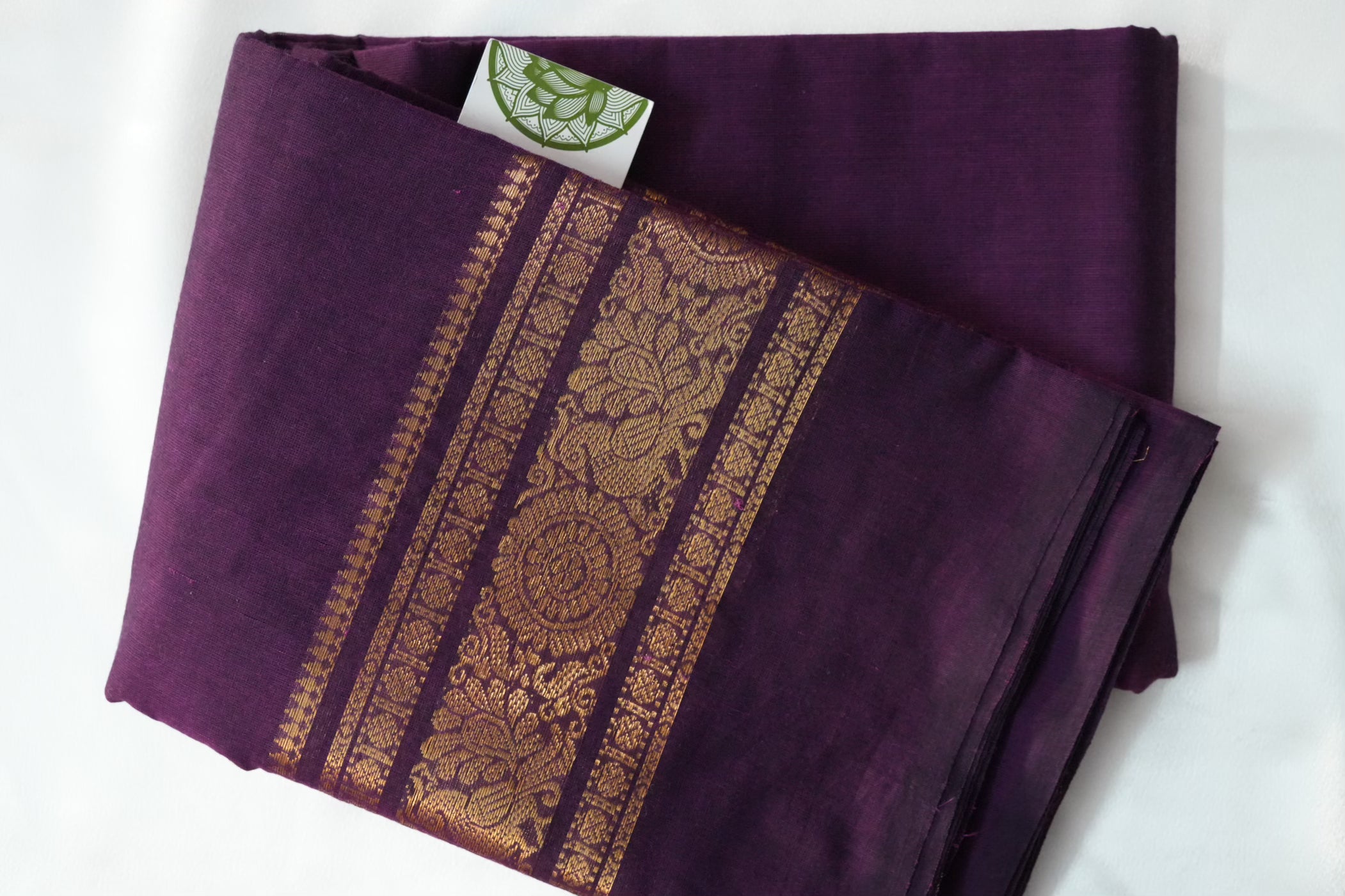 Deep Plum Kanchi Cotton Saree with Traditional Gold Zari Border