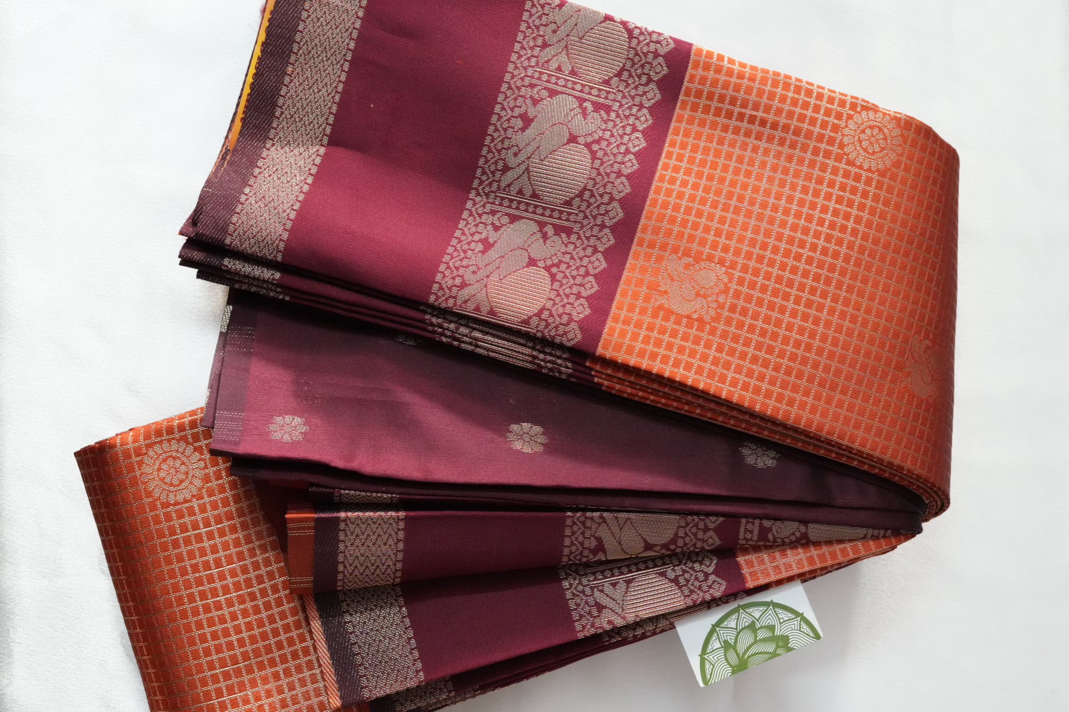 Elegant Rust & Wine Cotton Silk Saree