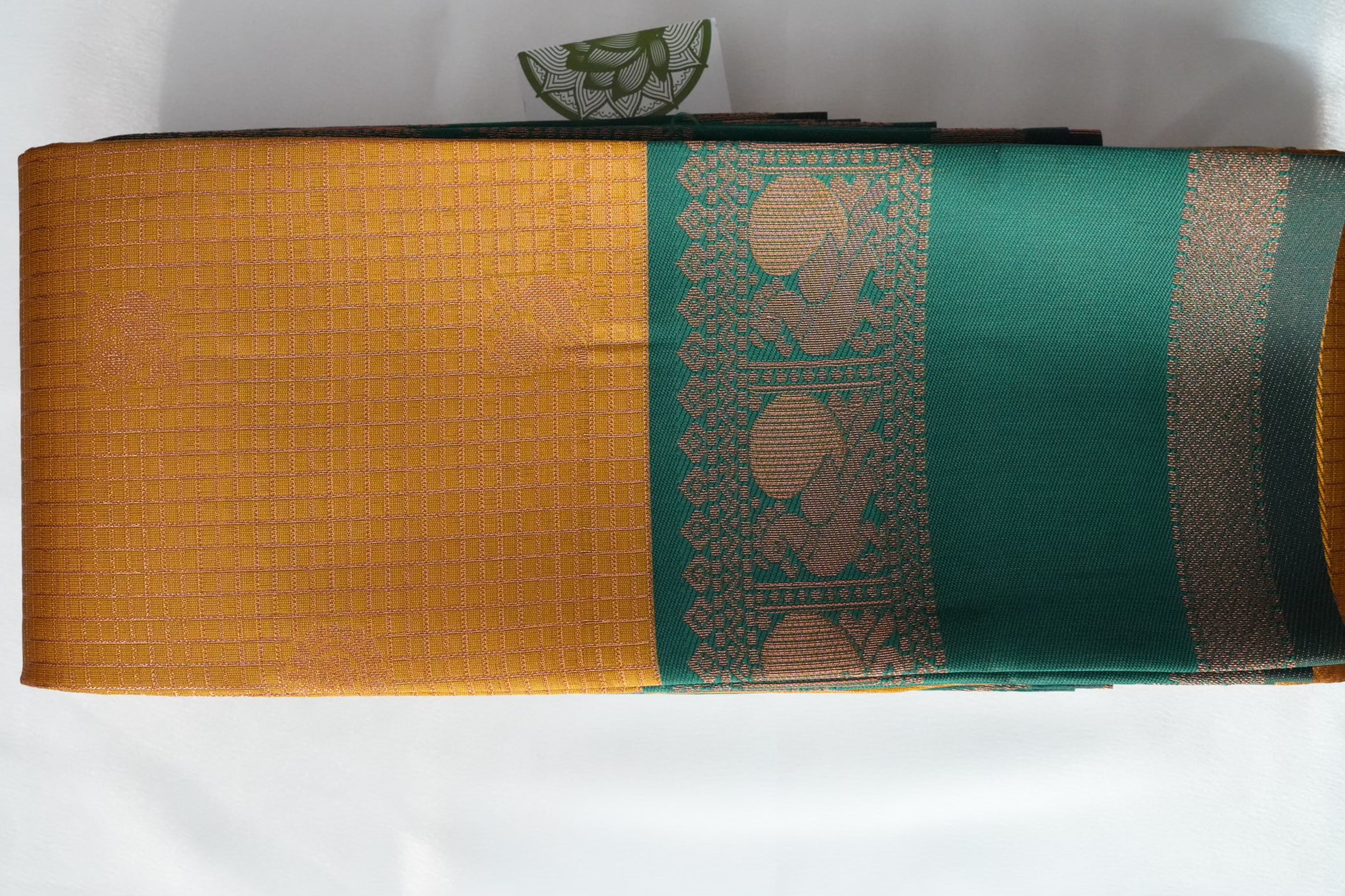 Mustard Yellow and Green Cotton Silk Saree