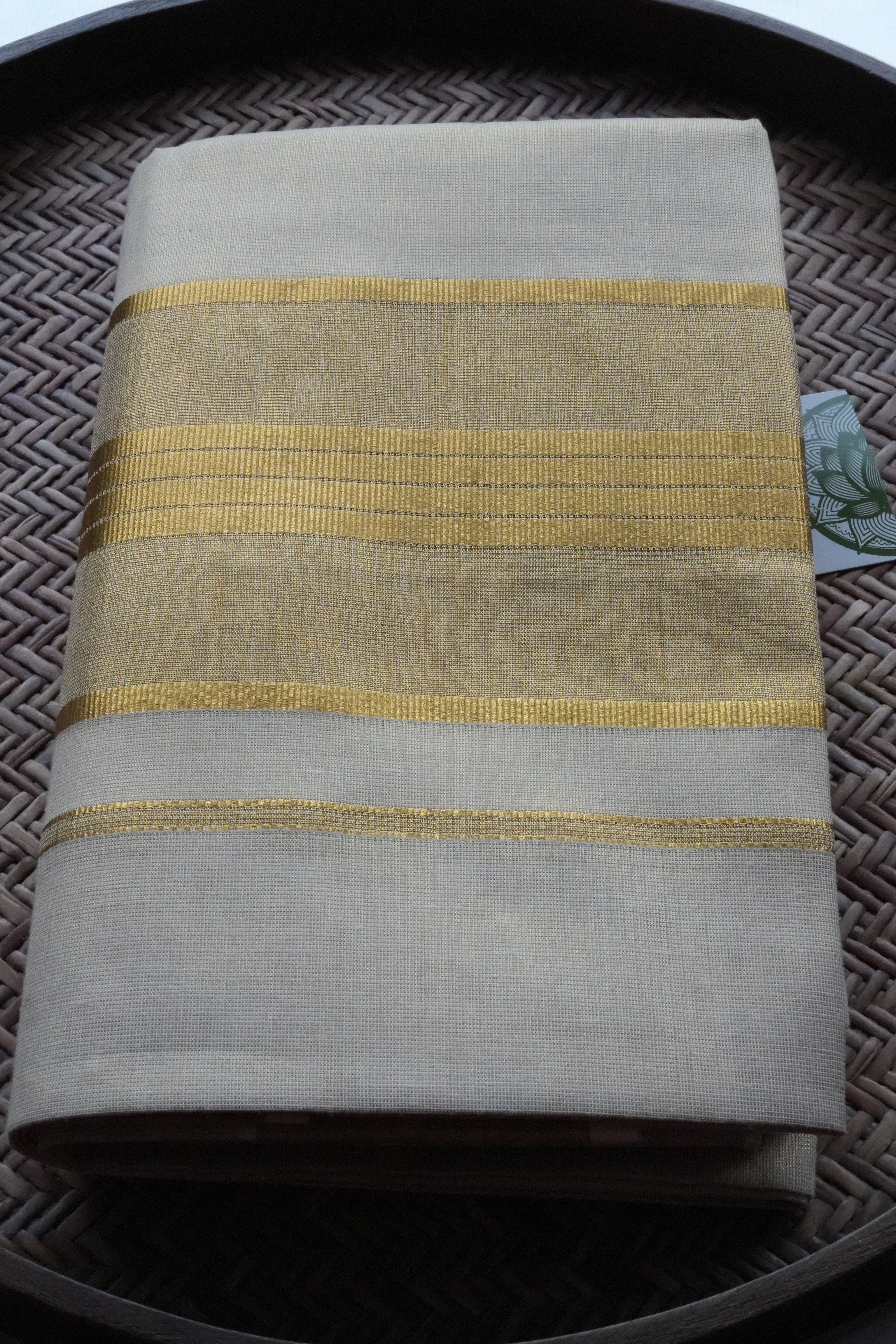 Radiant Golden Tissue Kerala Set Mundu with Minimalist Zari Borders