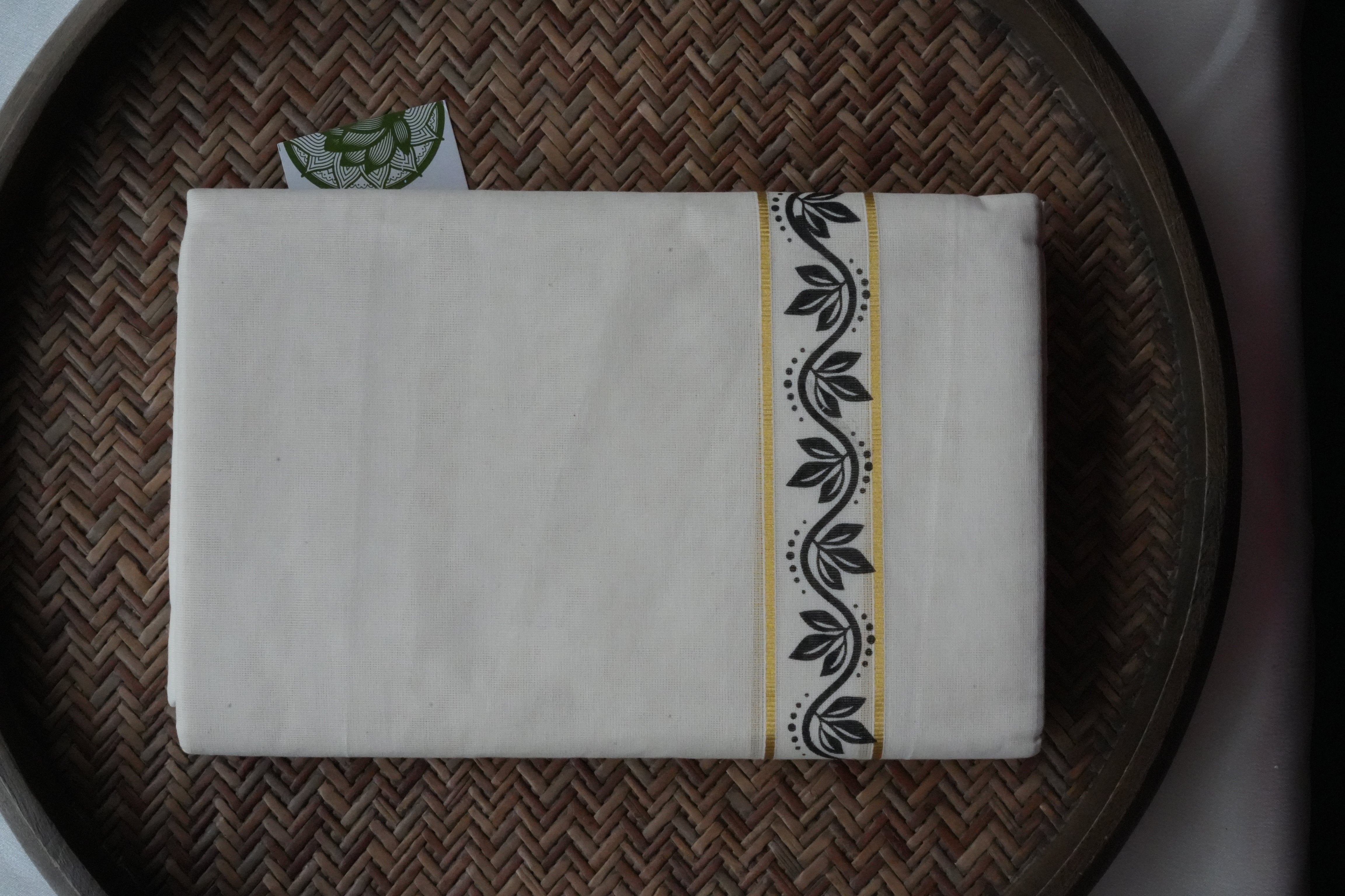 Classic Pure Cotton Kerala Single Set Mundu with Traditional Gold Kasavu