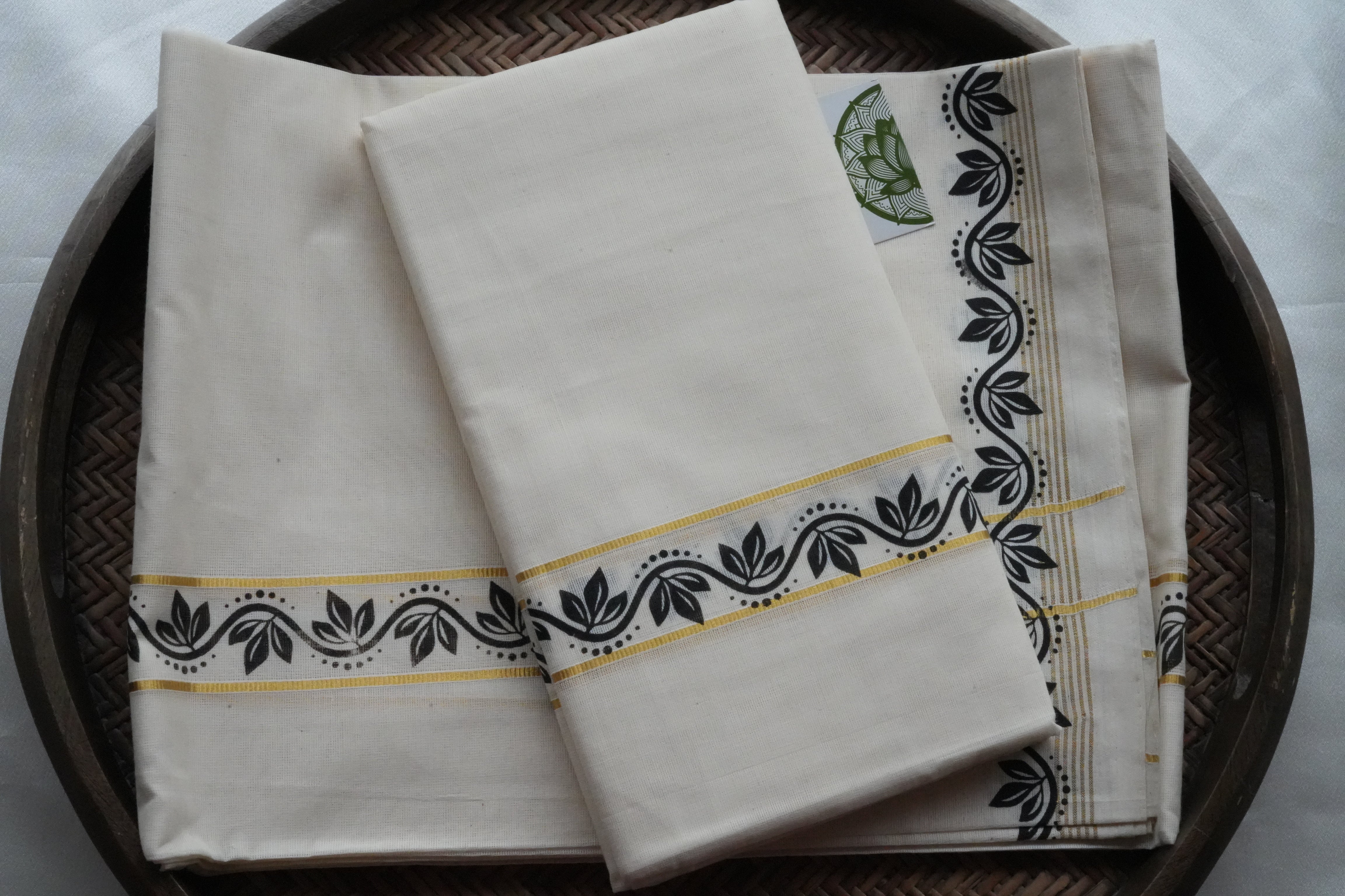 Classic Pure Cotton Kerala Single Set Mundu with Traditional Gold Kasavu