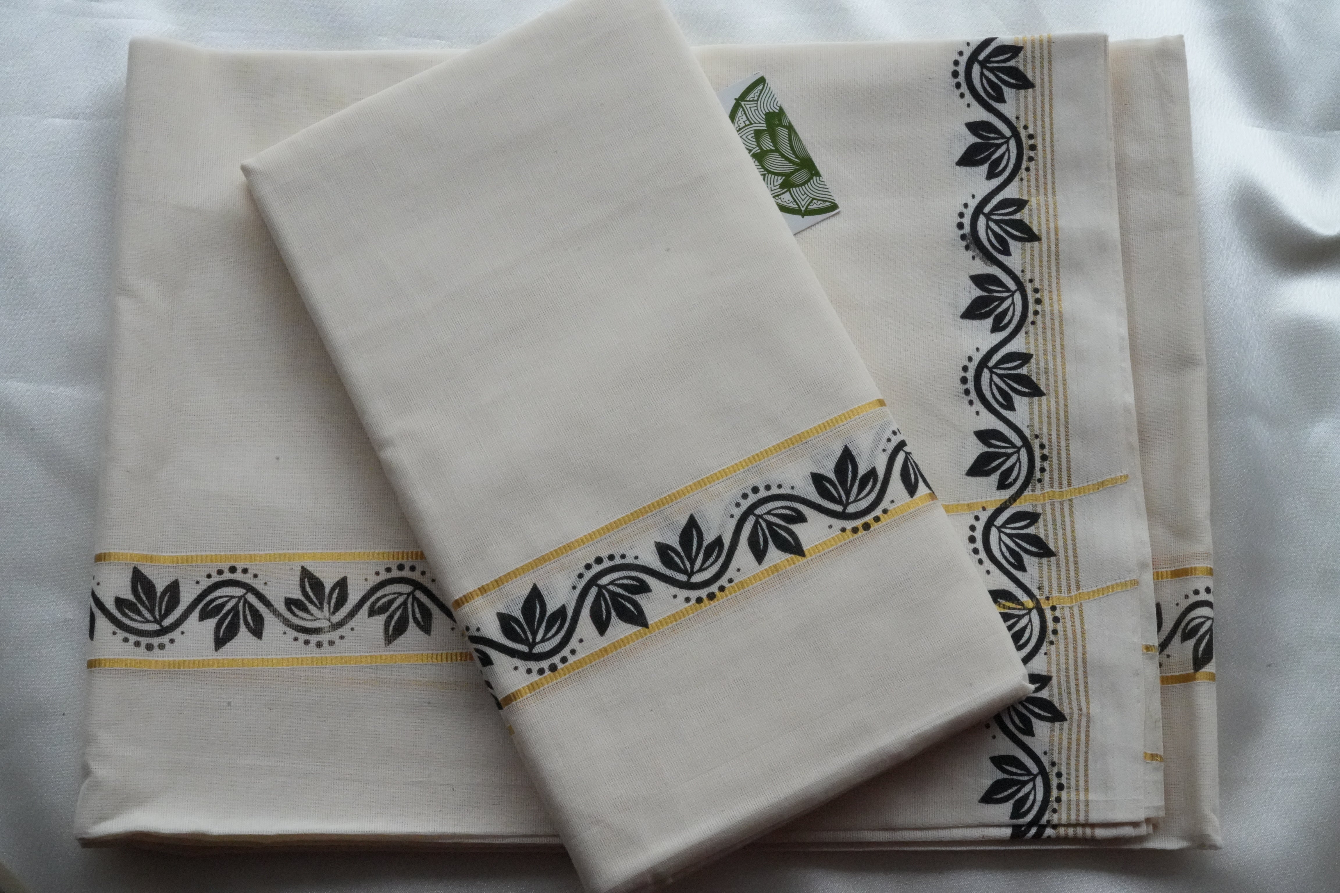 Classic Pure Cotton Kerala Single Set Mundu with Traditional Gold Kasavu