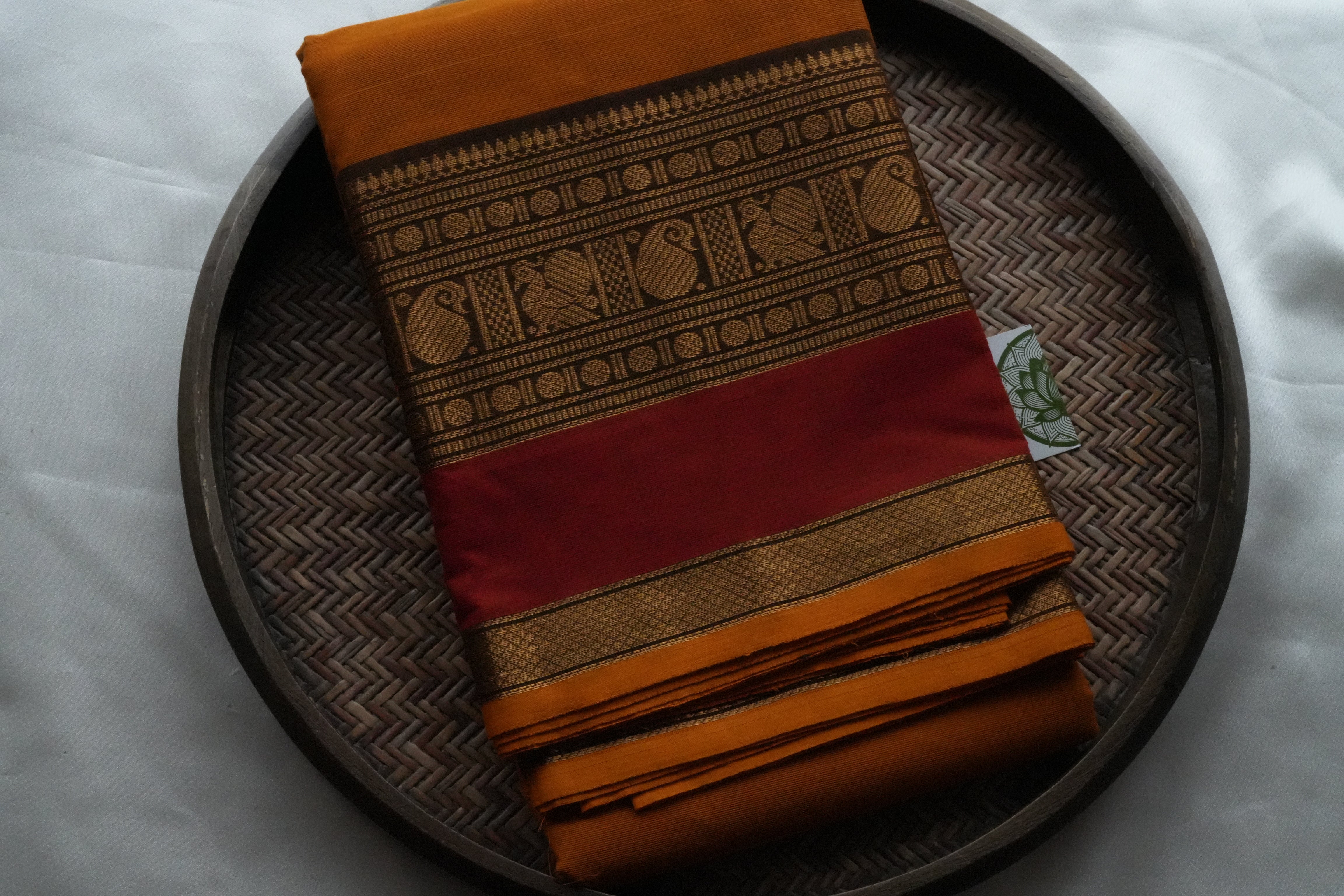 Sun-Drenched Mustard Kanchi Cotton Saree with Traditional Annapakshi Borders