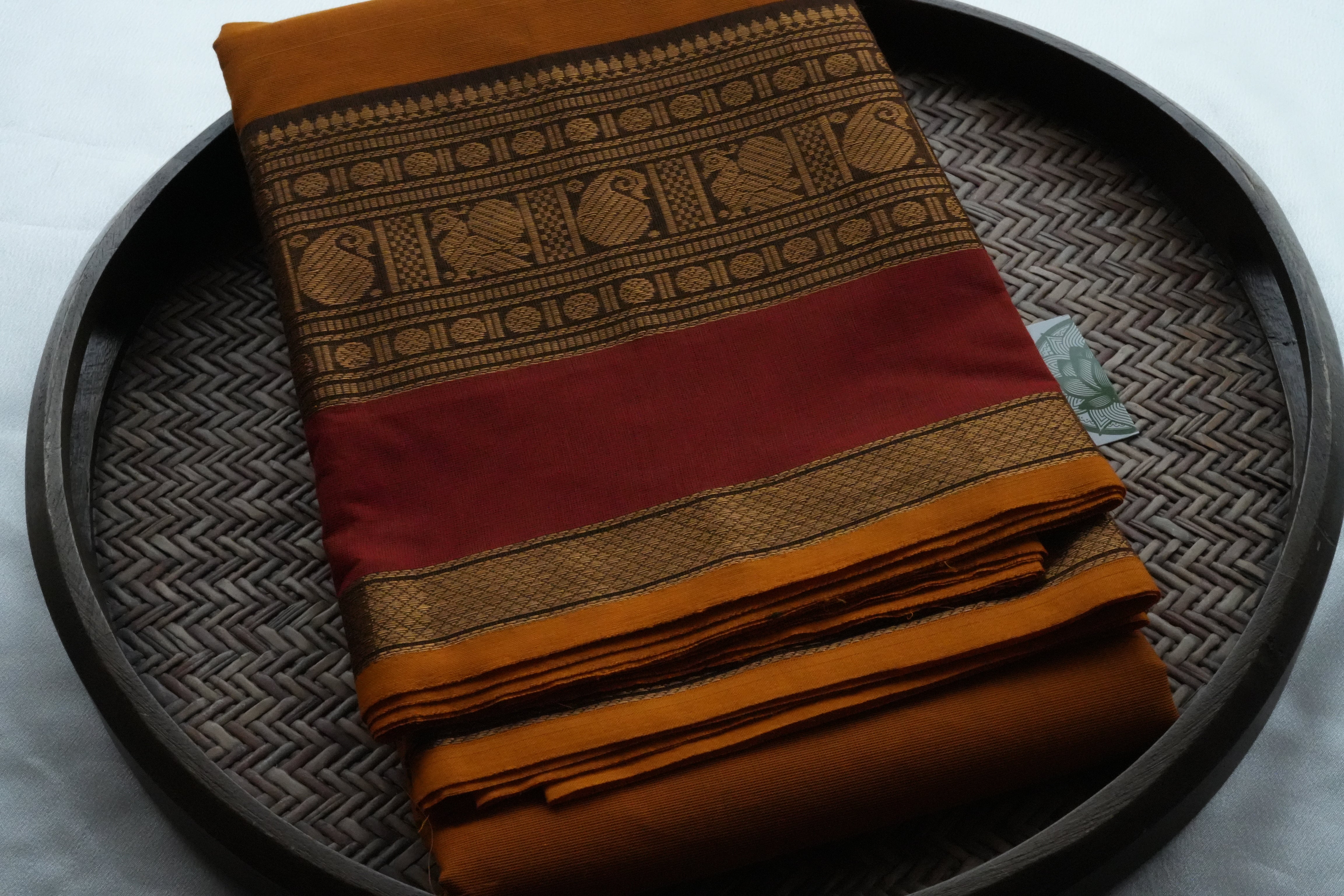 Sun-Drenched Mustard Kanchi Cotton Saree with Traditional Annapakshi Borders