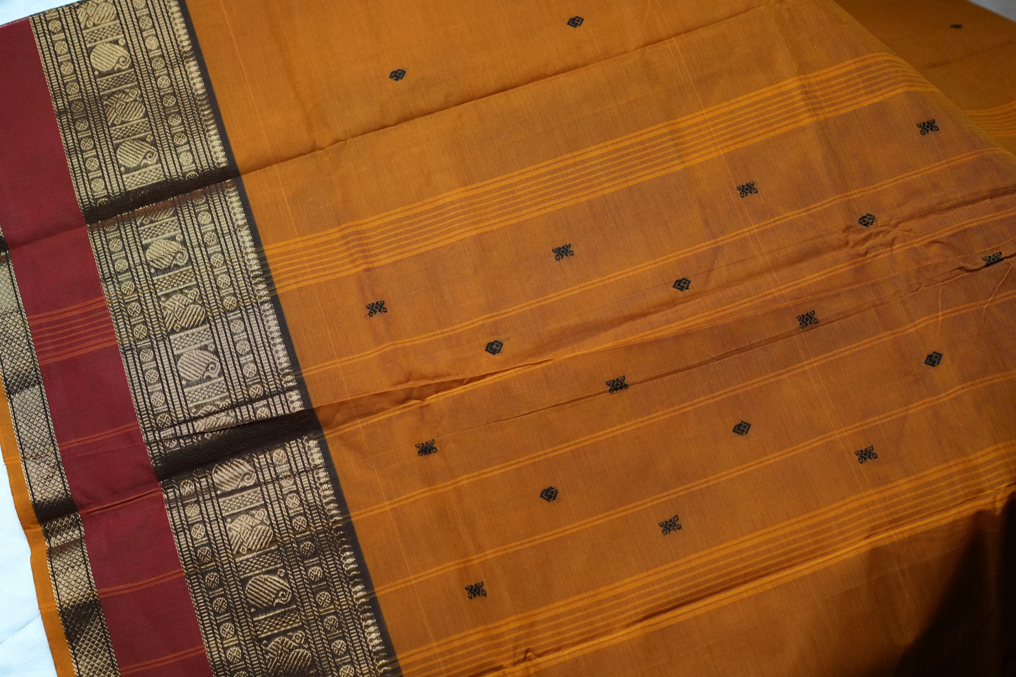 Sun-Drenched Mustard Kanchi Cotton Saree with Traditional Annapakshi Borders