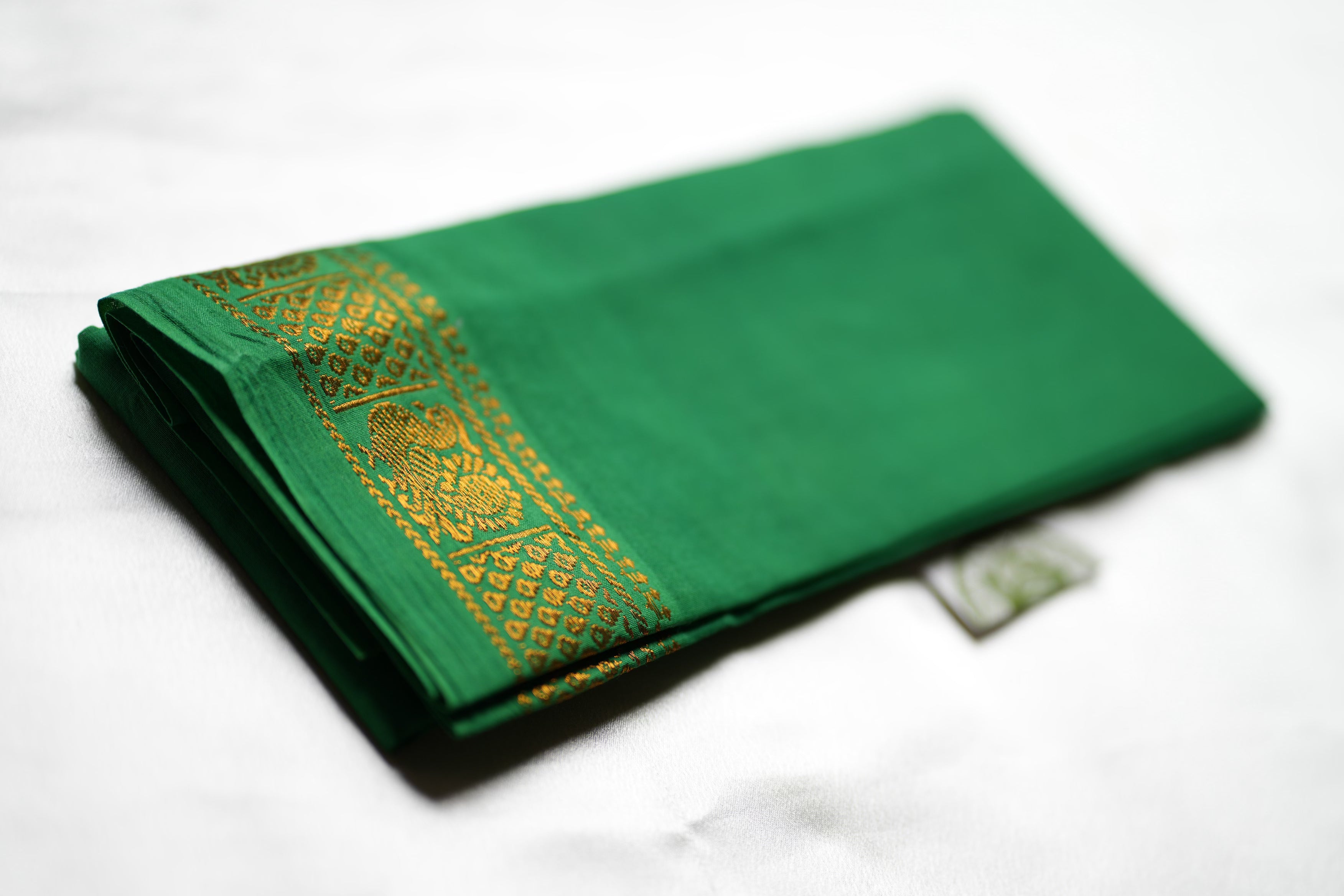 Emerald Green Designer Pure Cotton Blouse Piece with Gold Annapakshi Motifs