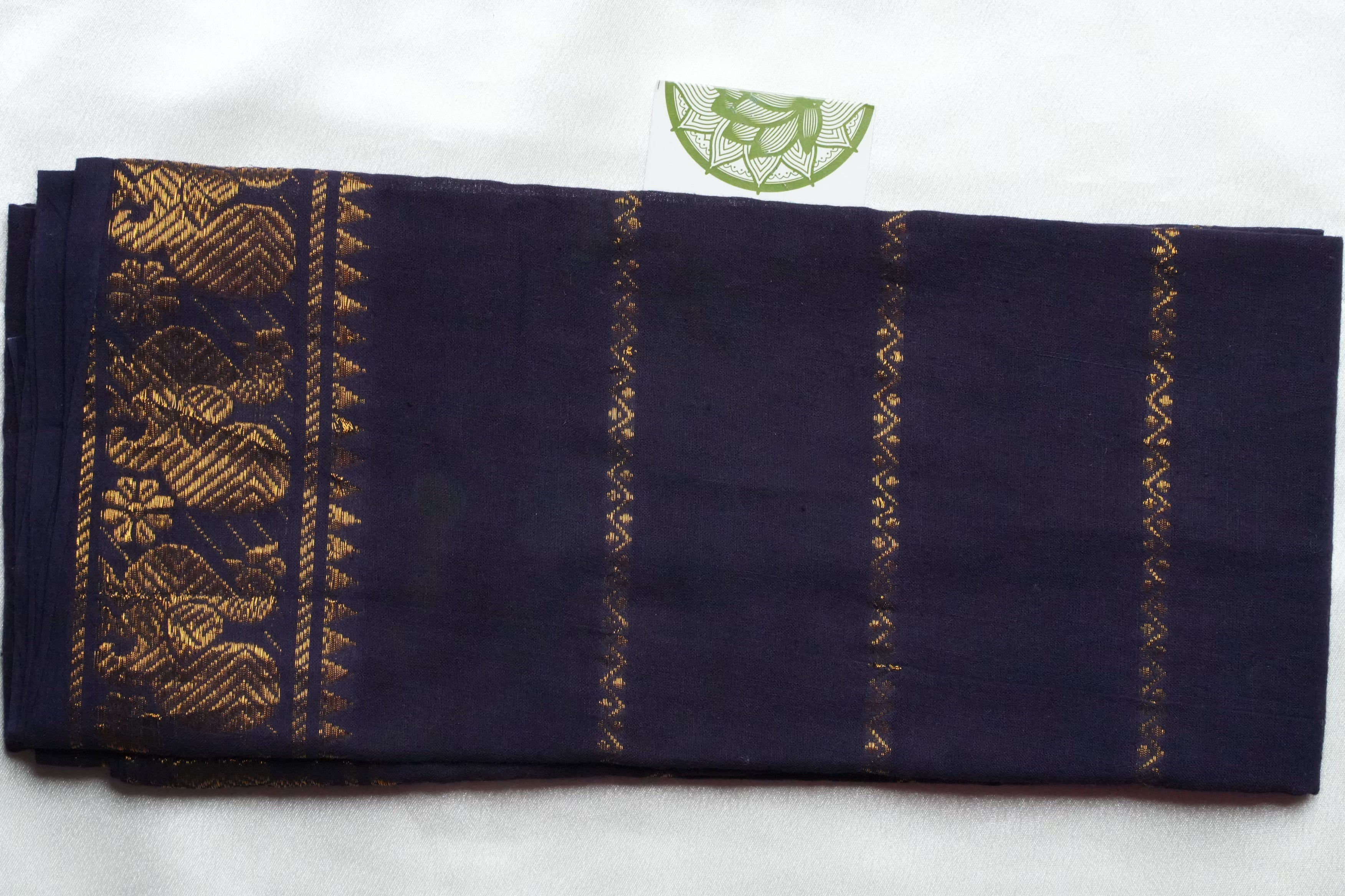 Royal Blue Designer Pure Cotton Blouse Piece with Gold Annapakshi Motifs