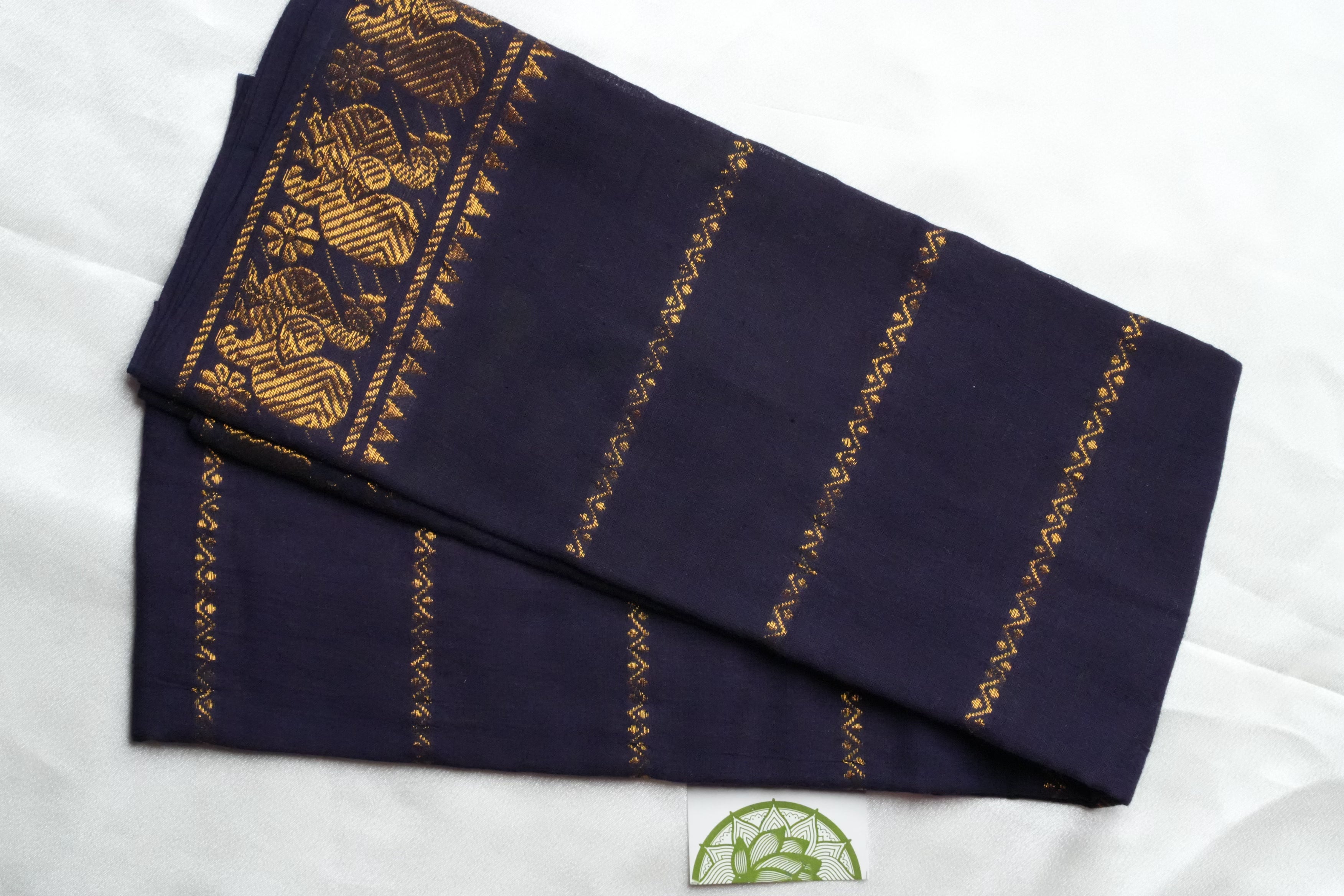 Royal Blue Designer Pure Cotton Blouse Piece with Gold Annapakshi Motifs