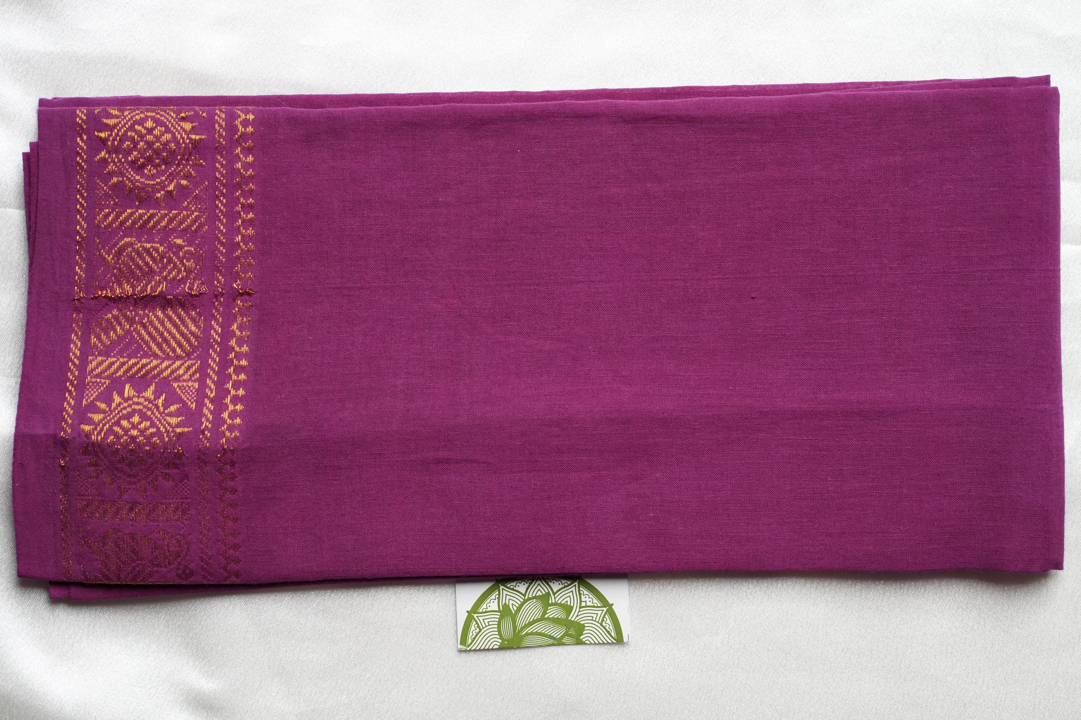 Purple Designer Pure Cotton Blouse Piece with Gold Annapakshi Motifs