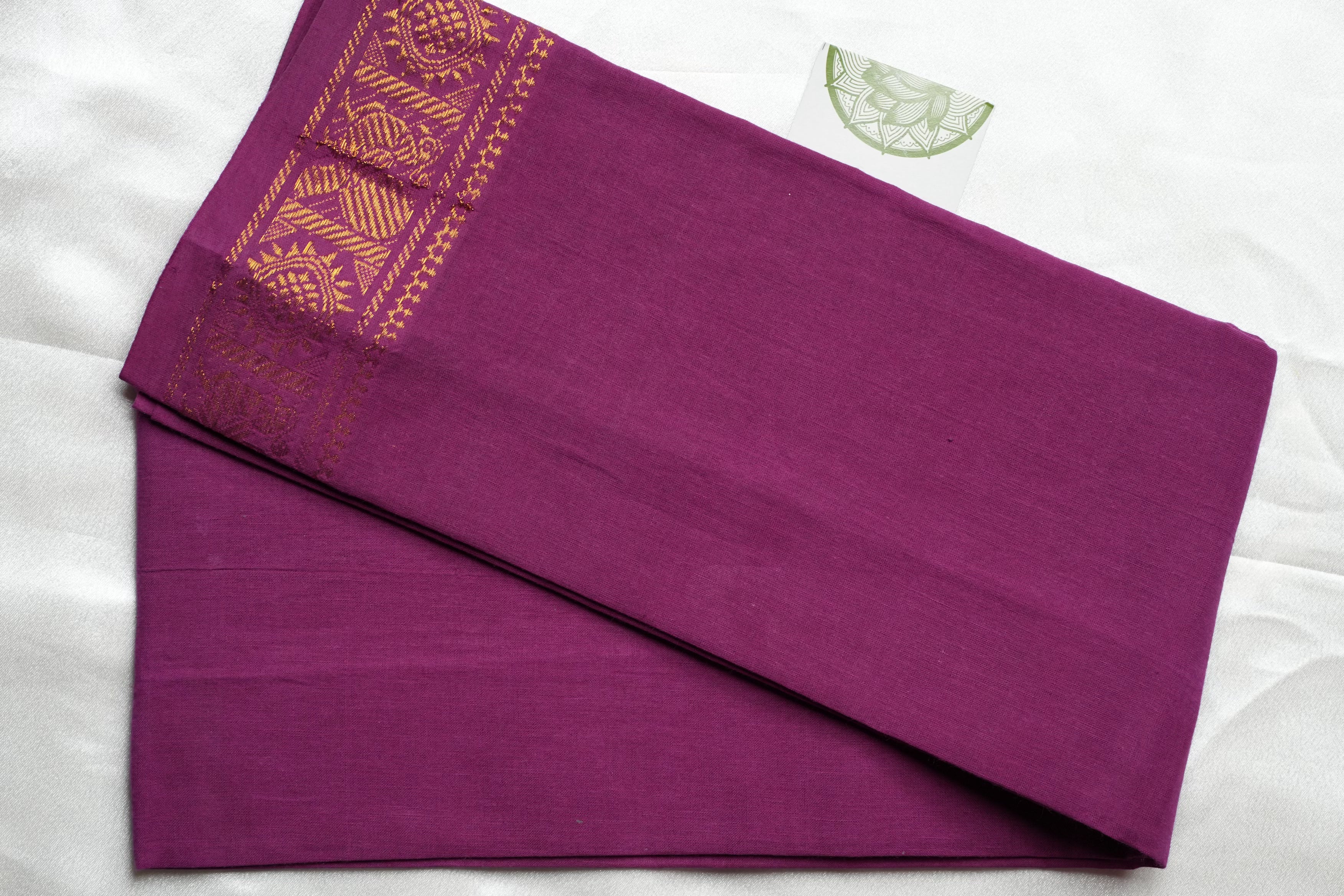 Purple Designer Pure Cotton Blouse Piece with Gold Annapakshi Motifs