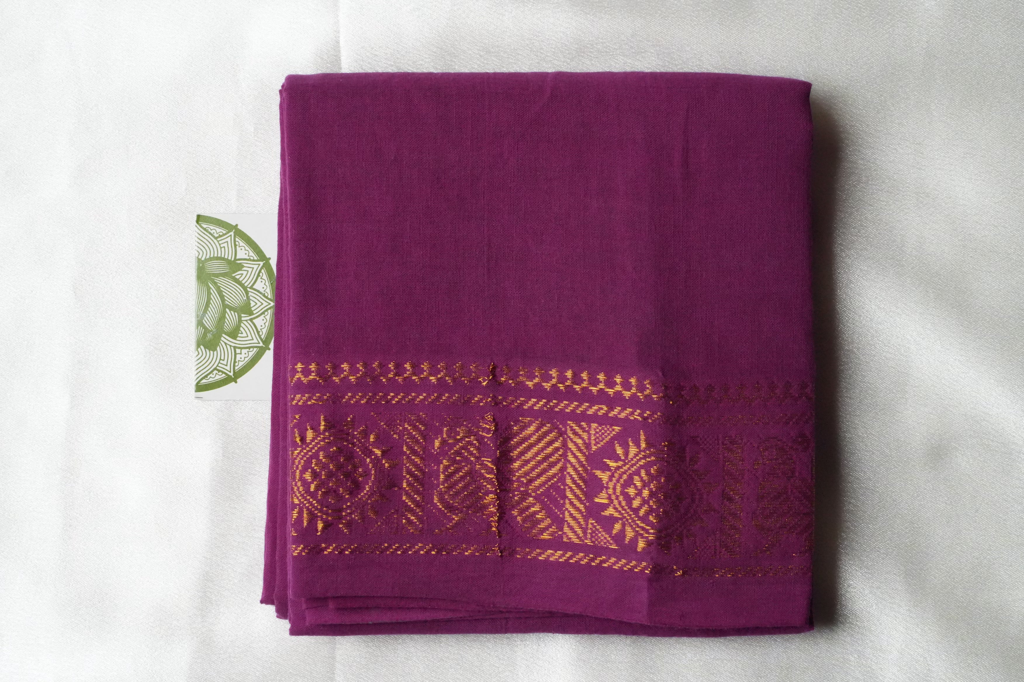 Purple Designer Pure Cotton Blouse Piece with Gold Annapakshi Motifs
