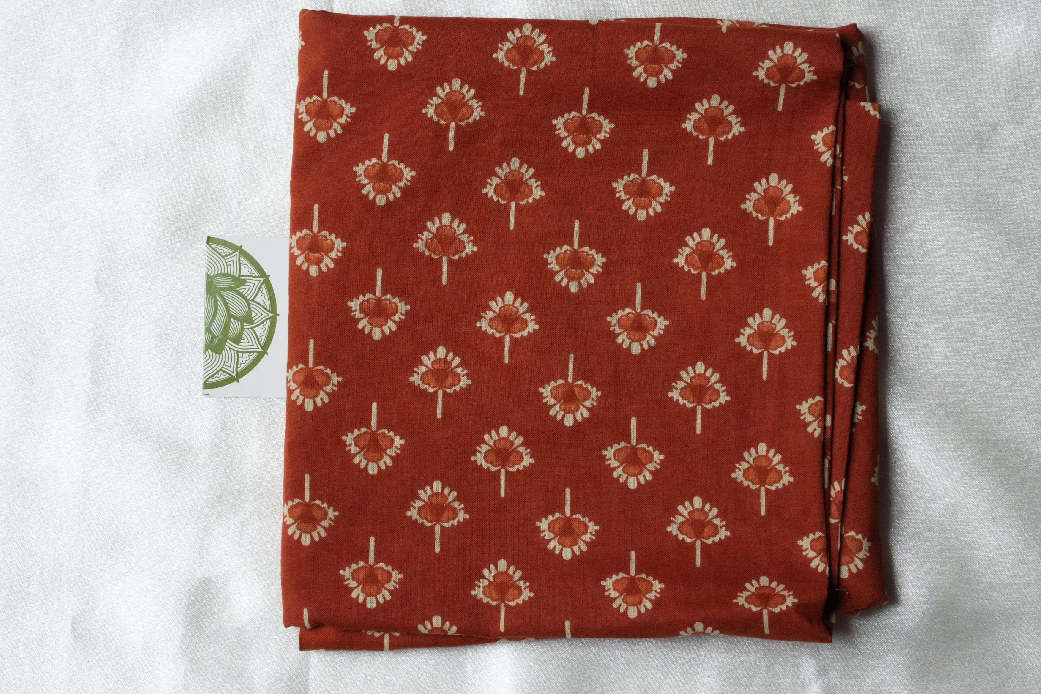 Rust Orange Designer Pure Cotton Blouse Piece with Floral Boota Print
