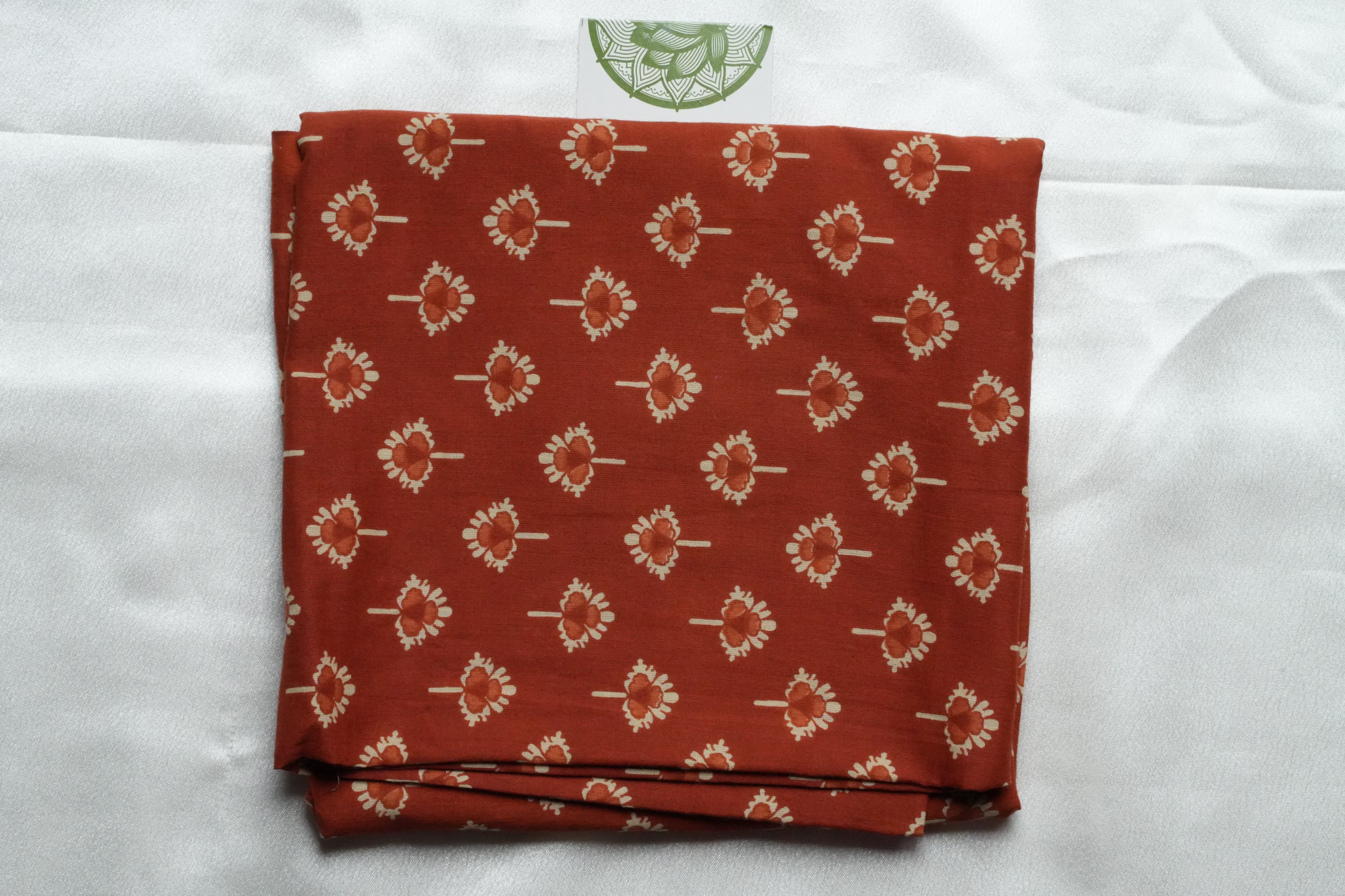 Rust Orange Designer Pure Cotton Blouse Piece with Floral Boota Print