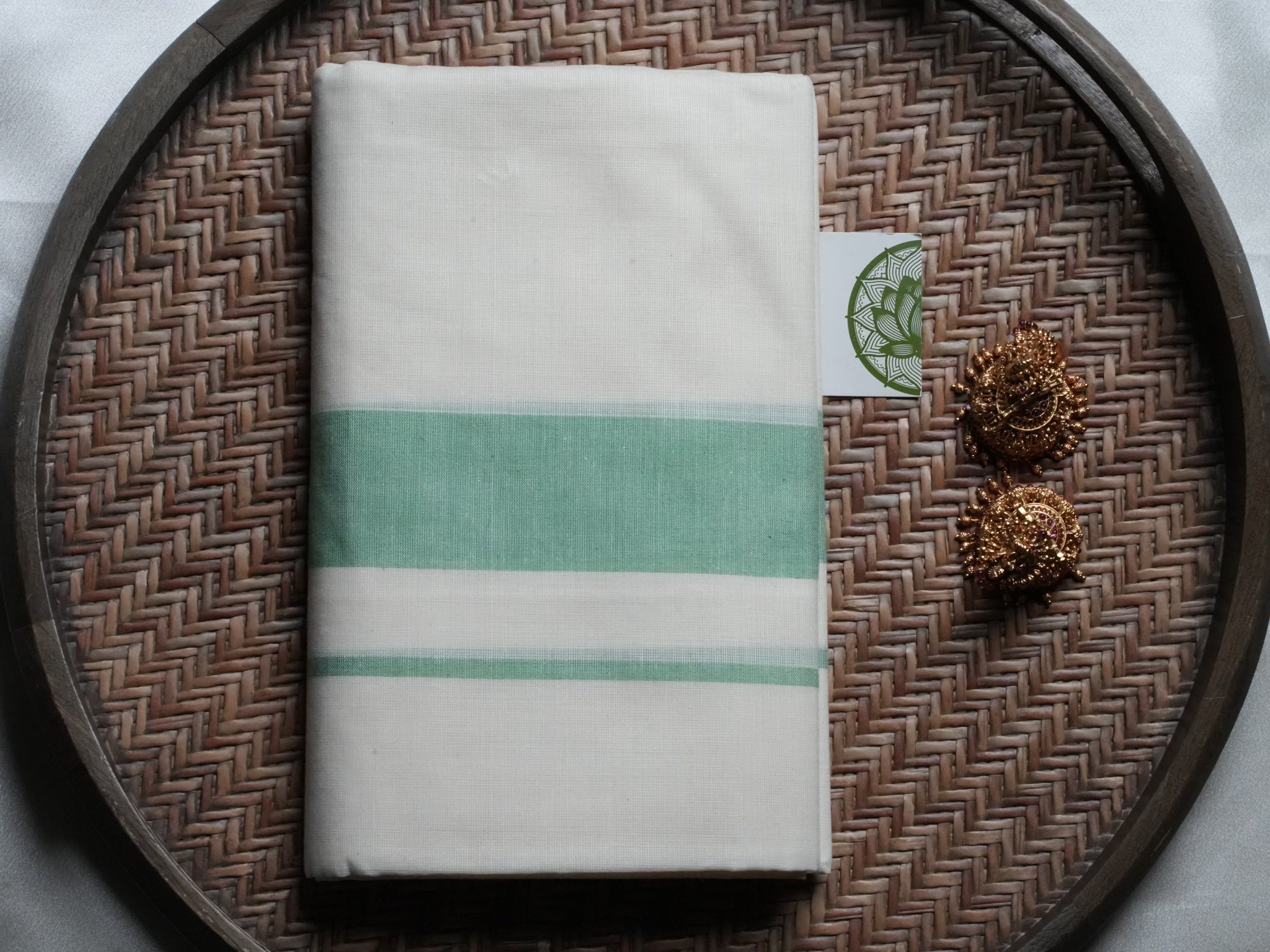 Minimalist Sage Green Mulloth Set Mundu